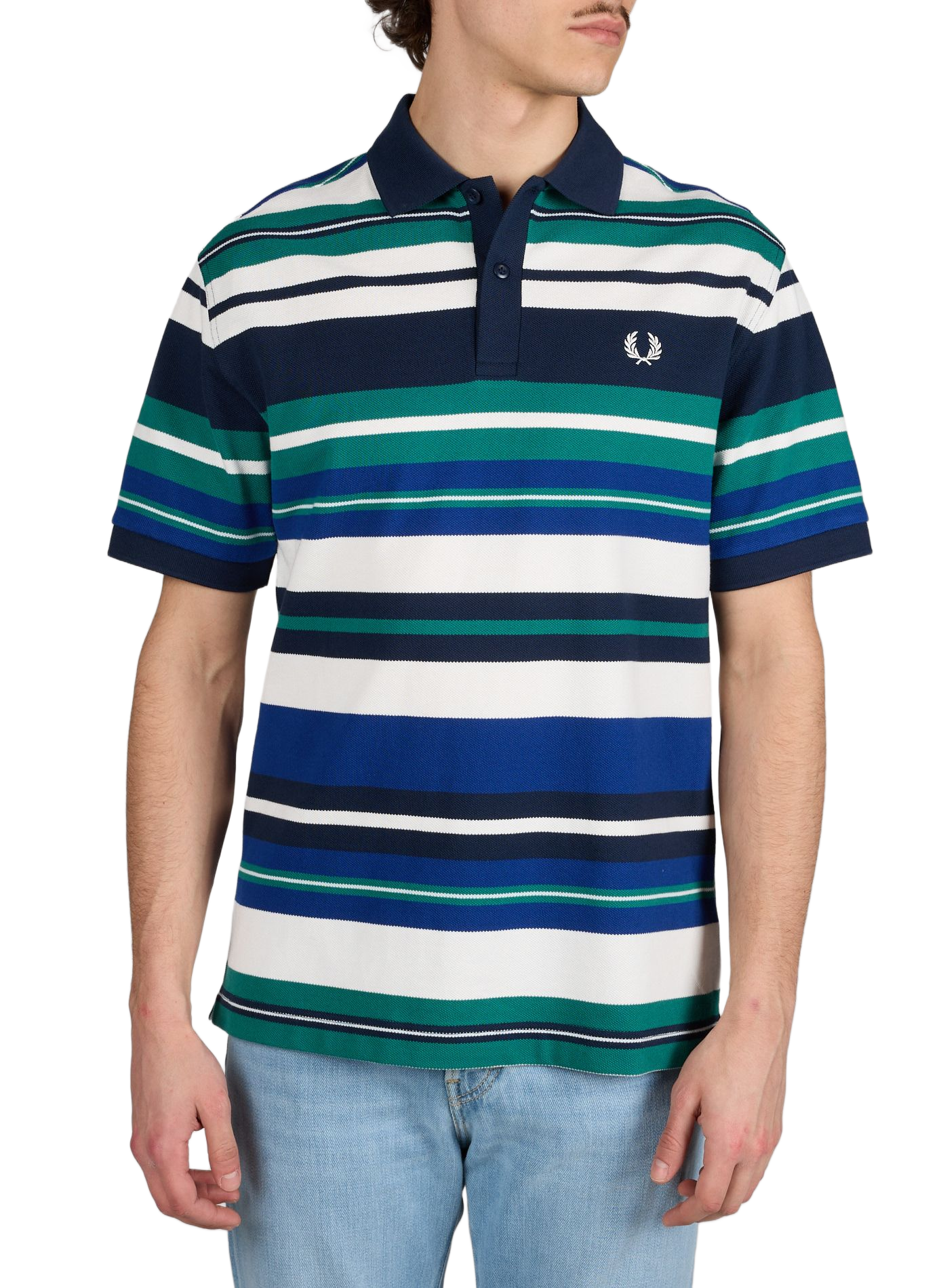 Polo manches courtes à rayures en coton FRED PERRY Vert