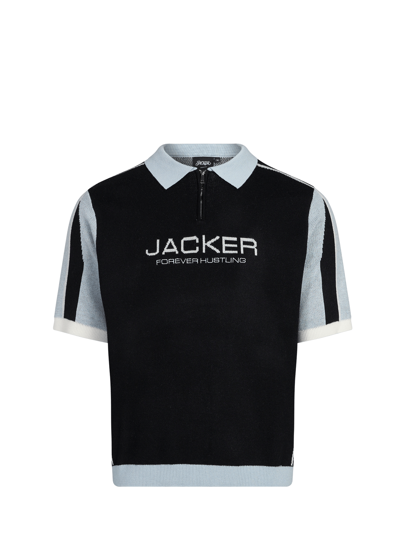 Pull boxy col polo jacquard en laine mélangée JACKER. Noir
