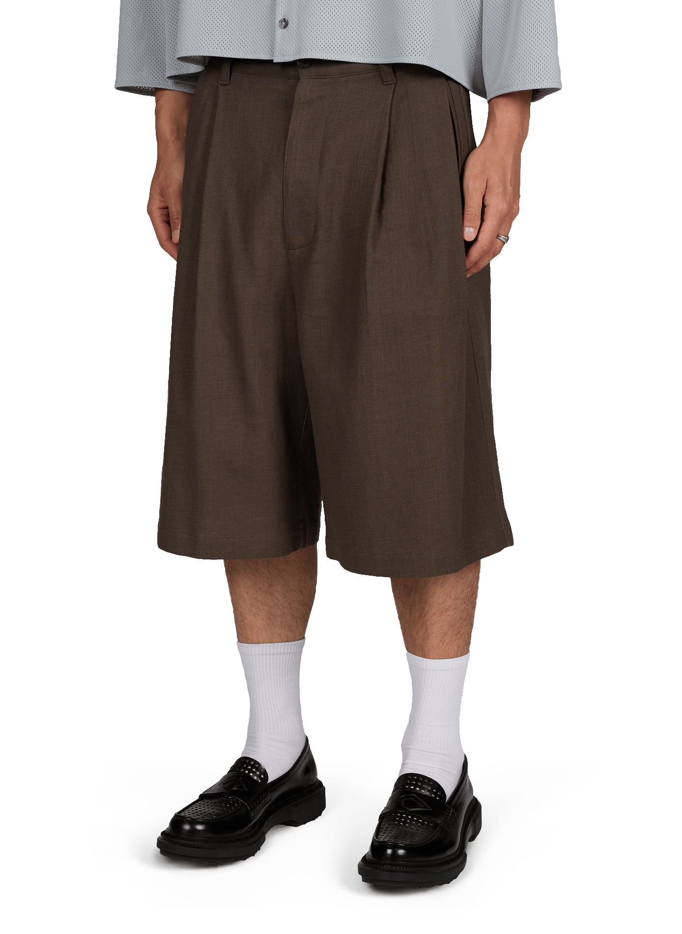 Short ample with pleats in linen MERELY MADE Brown