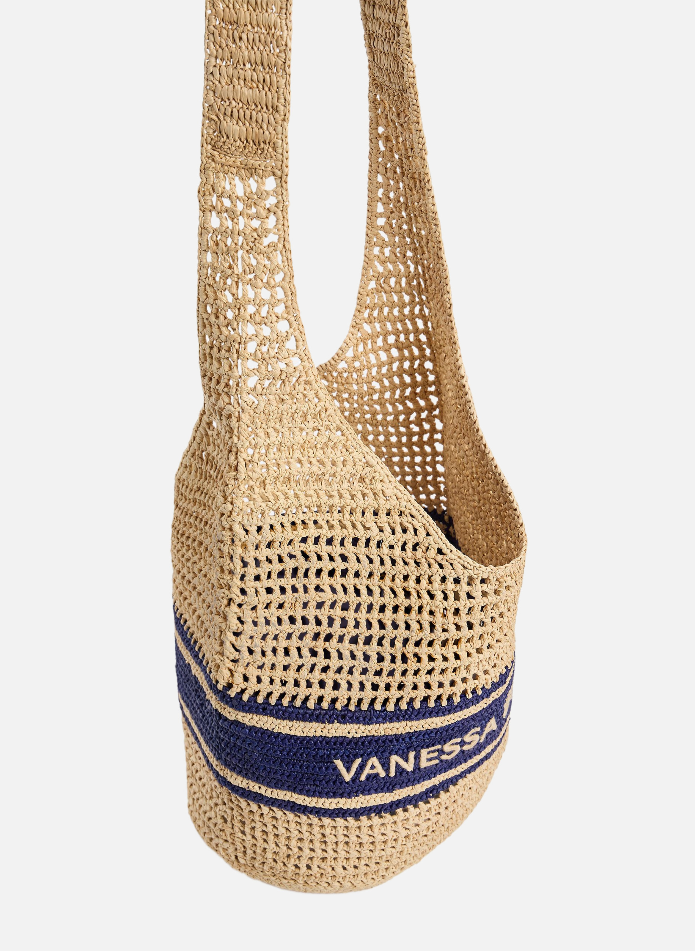 Panier hobo en raphia avec rayures VANESSA BRUNO Bleu