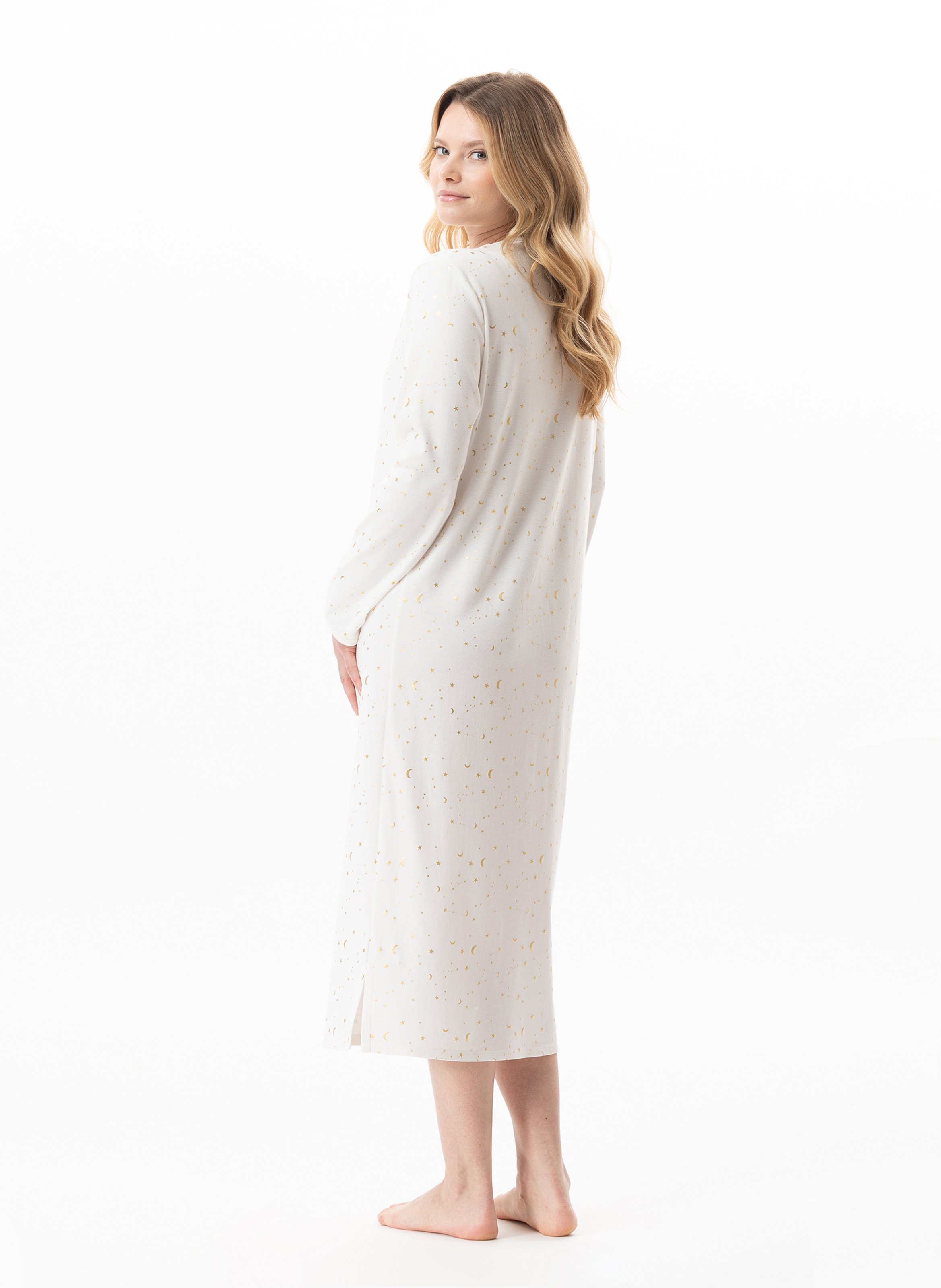 Chemise de nuit longue en coton luna 111 LE CHAT Blanc