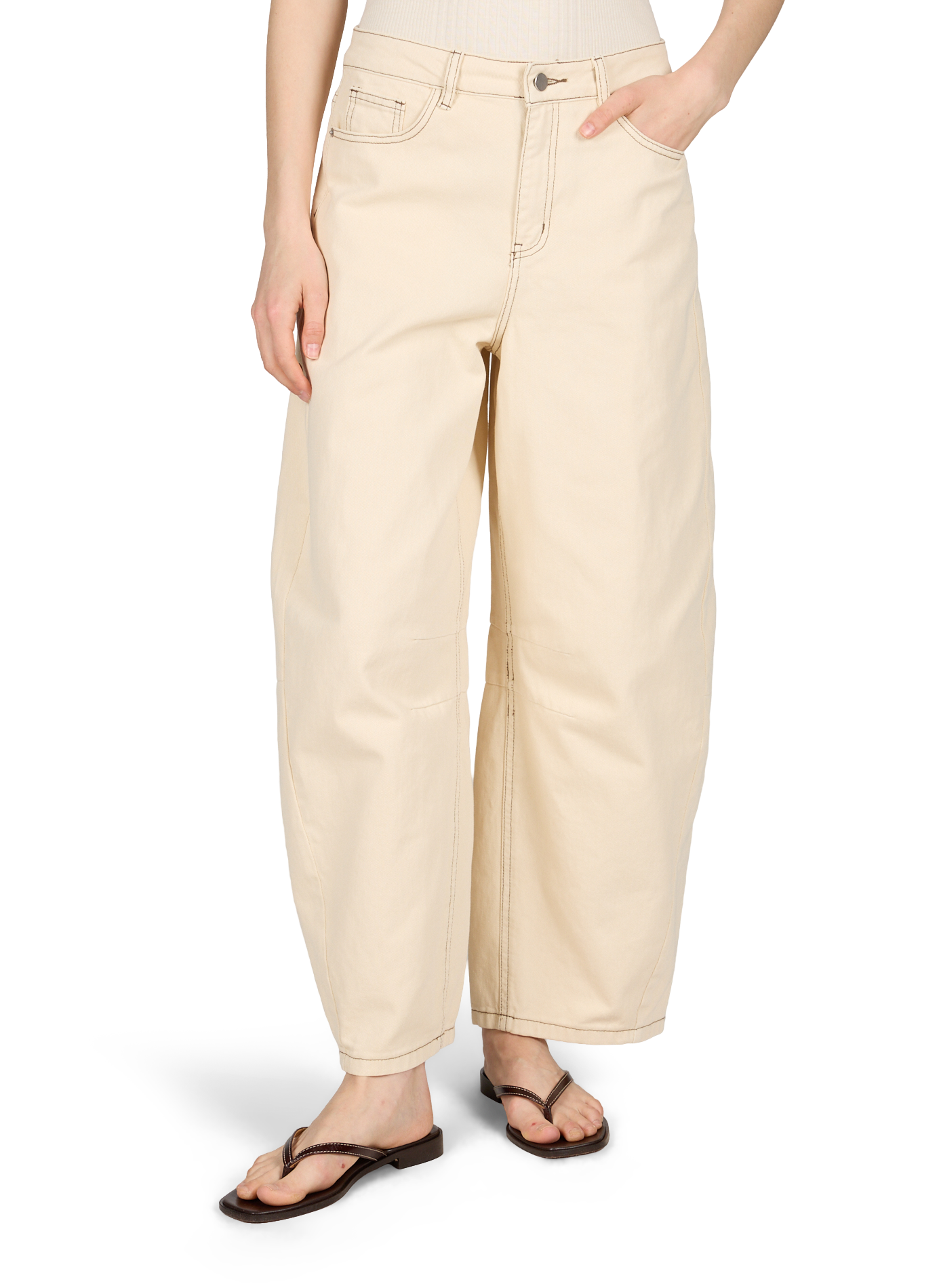 Mid-rise wide leg cotton jeans OBJECT Beige