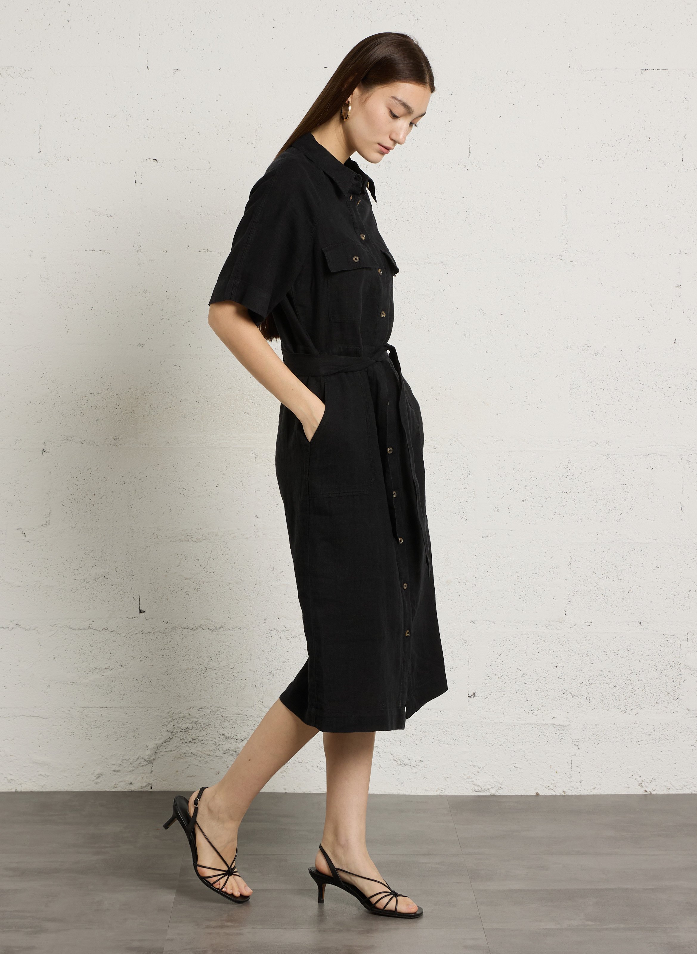 Robe midi en lin betanie MAISON 123 Noir