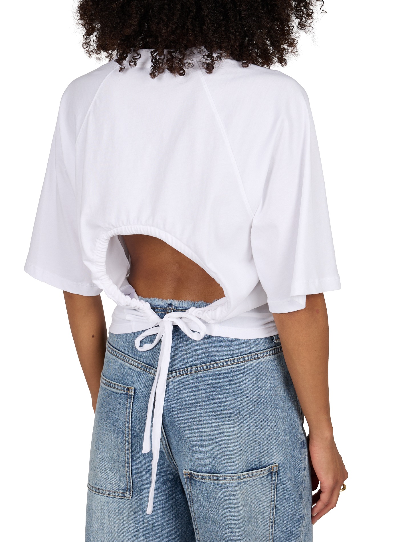 Round-neck T-shirt with a tie-back detail in cotton TIBI White