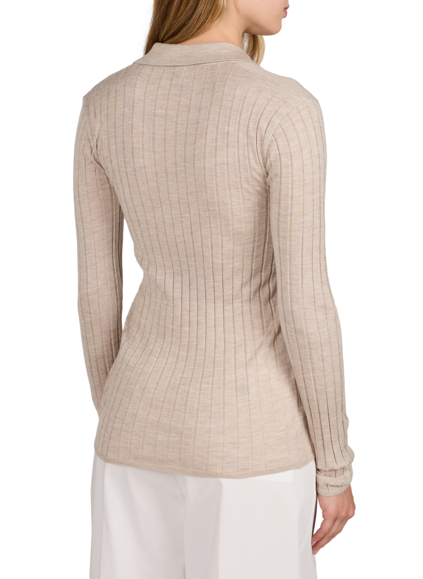 Geripptes Slim-Fit-Hemd aus Kaschmir und Seide TOTEME Beige