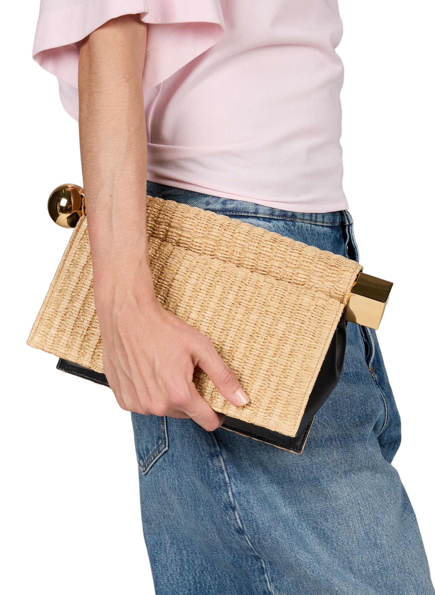 The Round Square Mixed Leather Clutch JACQUEMUS Beige