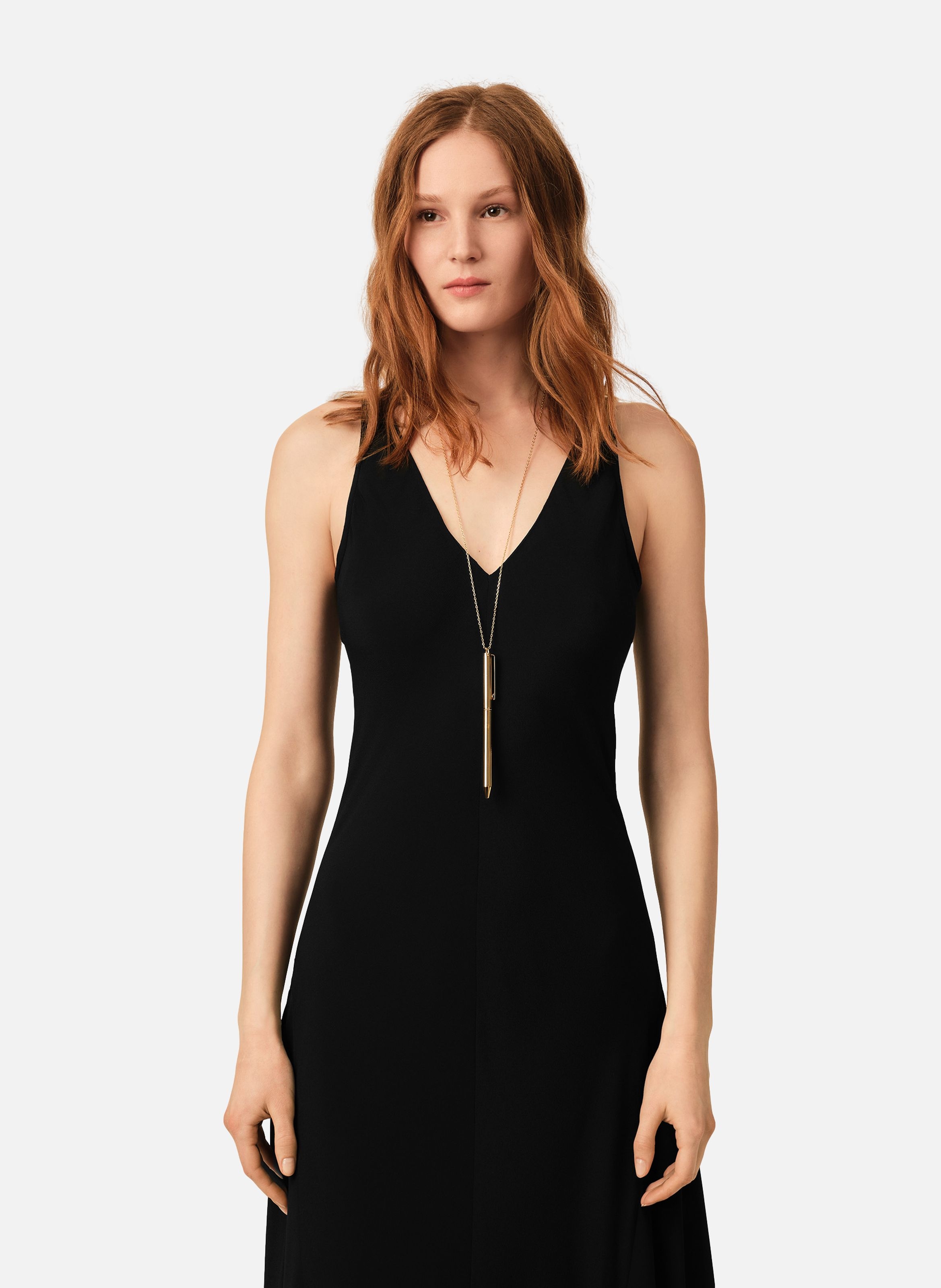 Robe longue à godets en soie mélangée AMI PARIS Noir