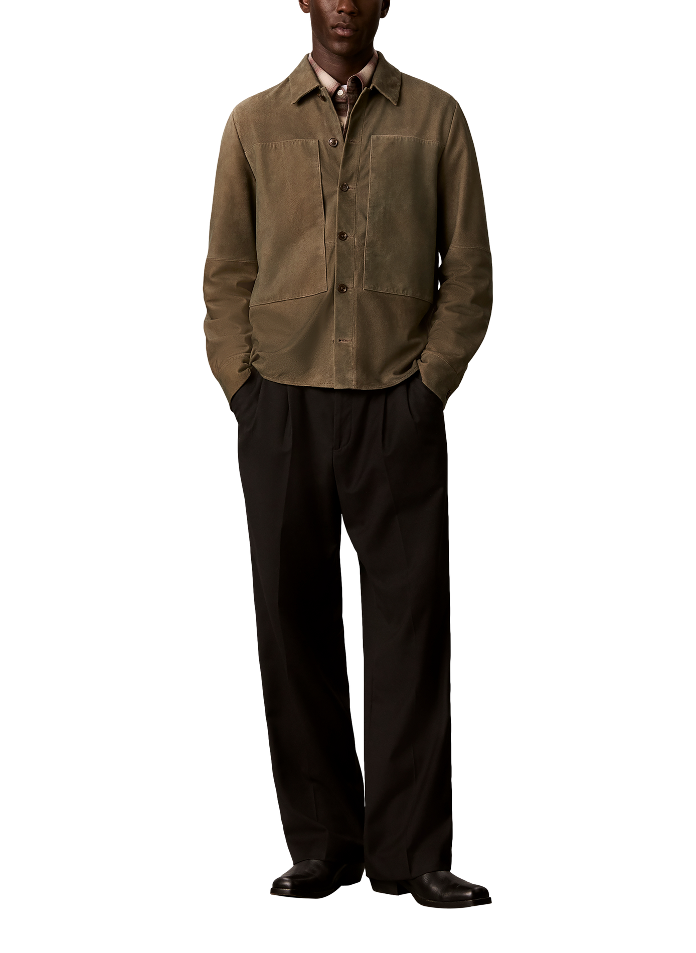 Veste boutonnée en cuir CALVIN KLEIN Kaki