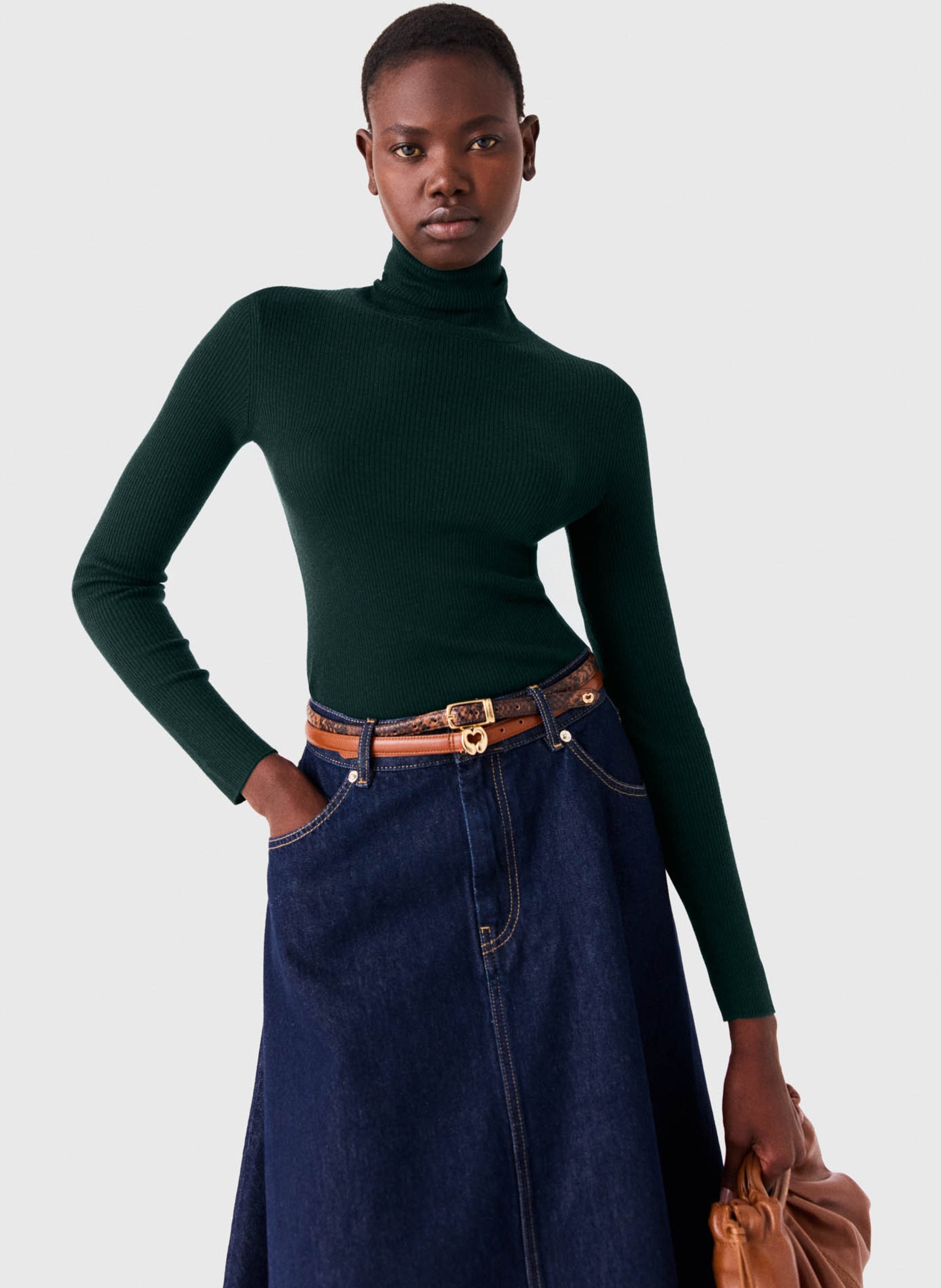 Pull moulant en laine et soie  Vert bouteille