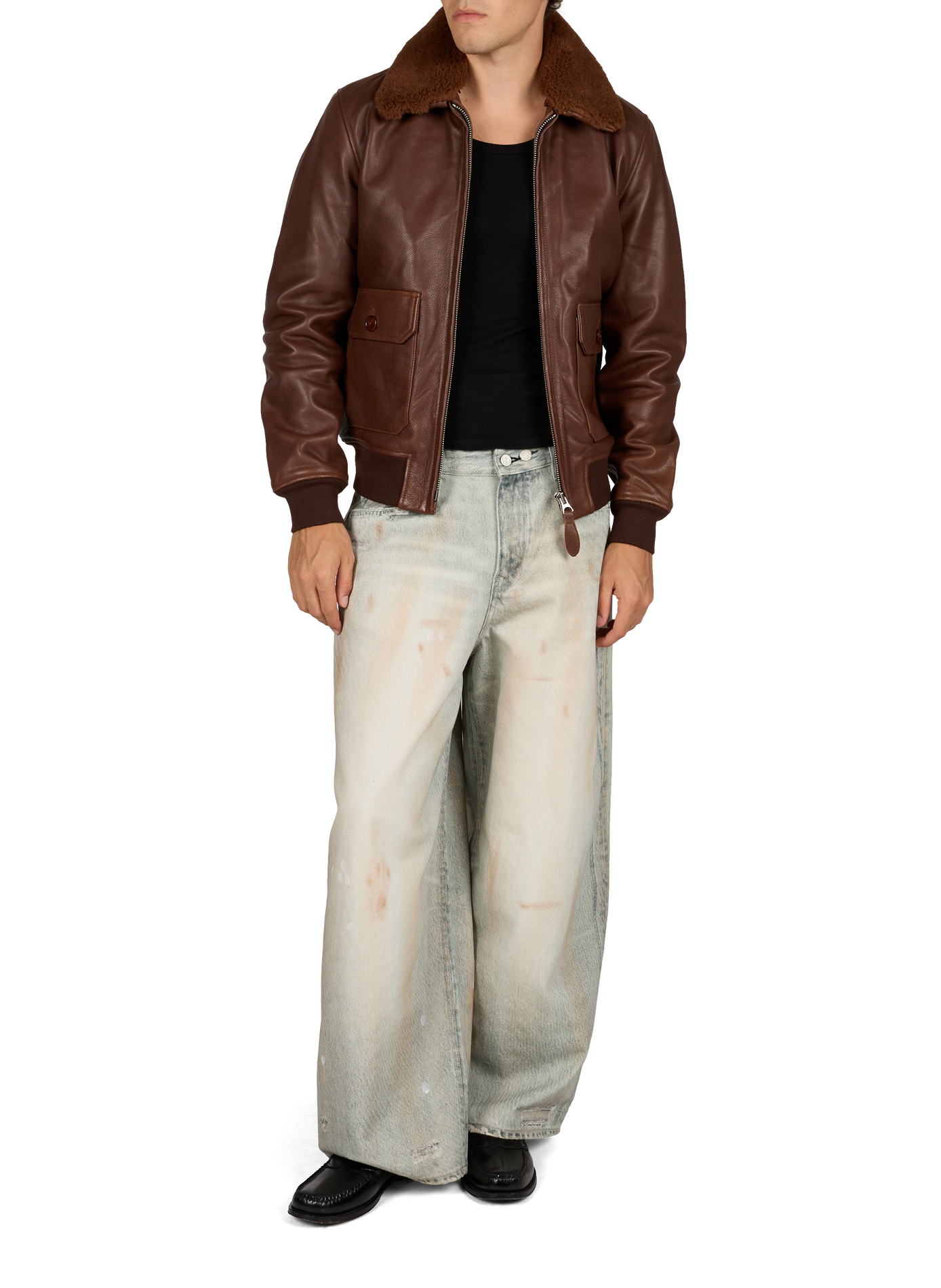 Jacket with classic leather collar SCHOTT Brown
