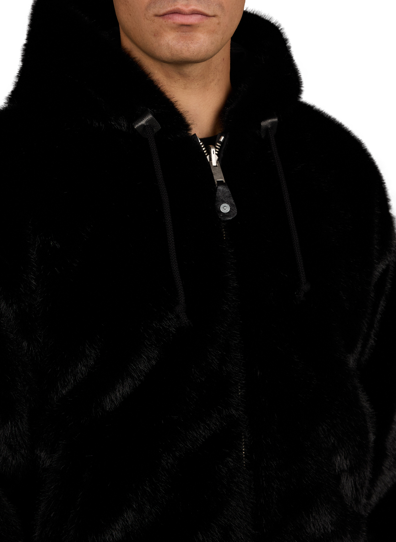 Straight hooded faux fur-effect jacket ERL Black