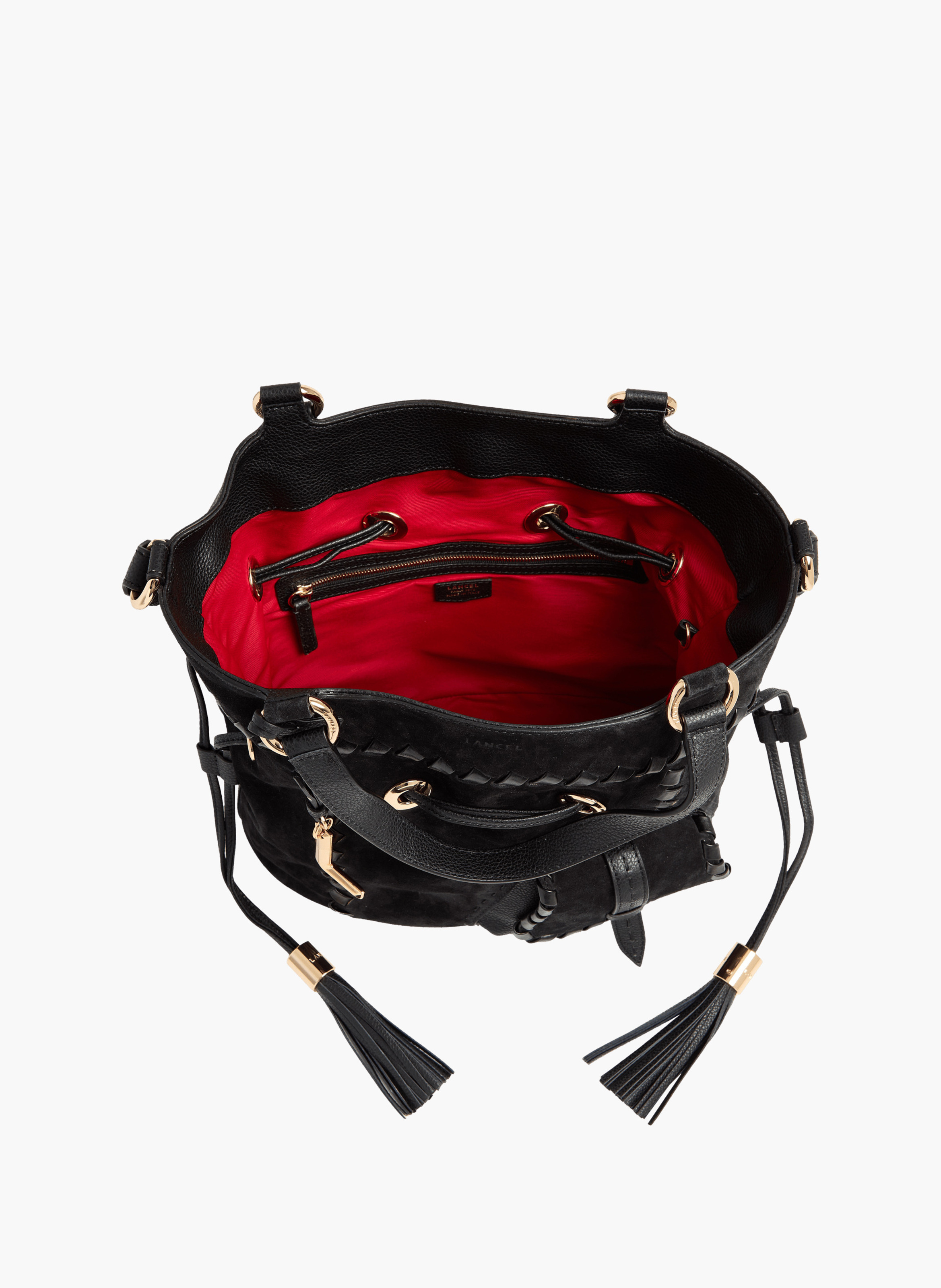 Sac seau premier flirt de lancel en animation 150y whipstitched : cuirs de vachette suede & graine LANCEL Noir