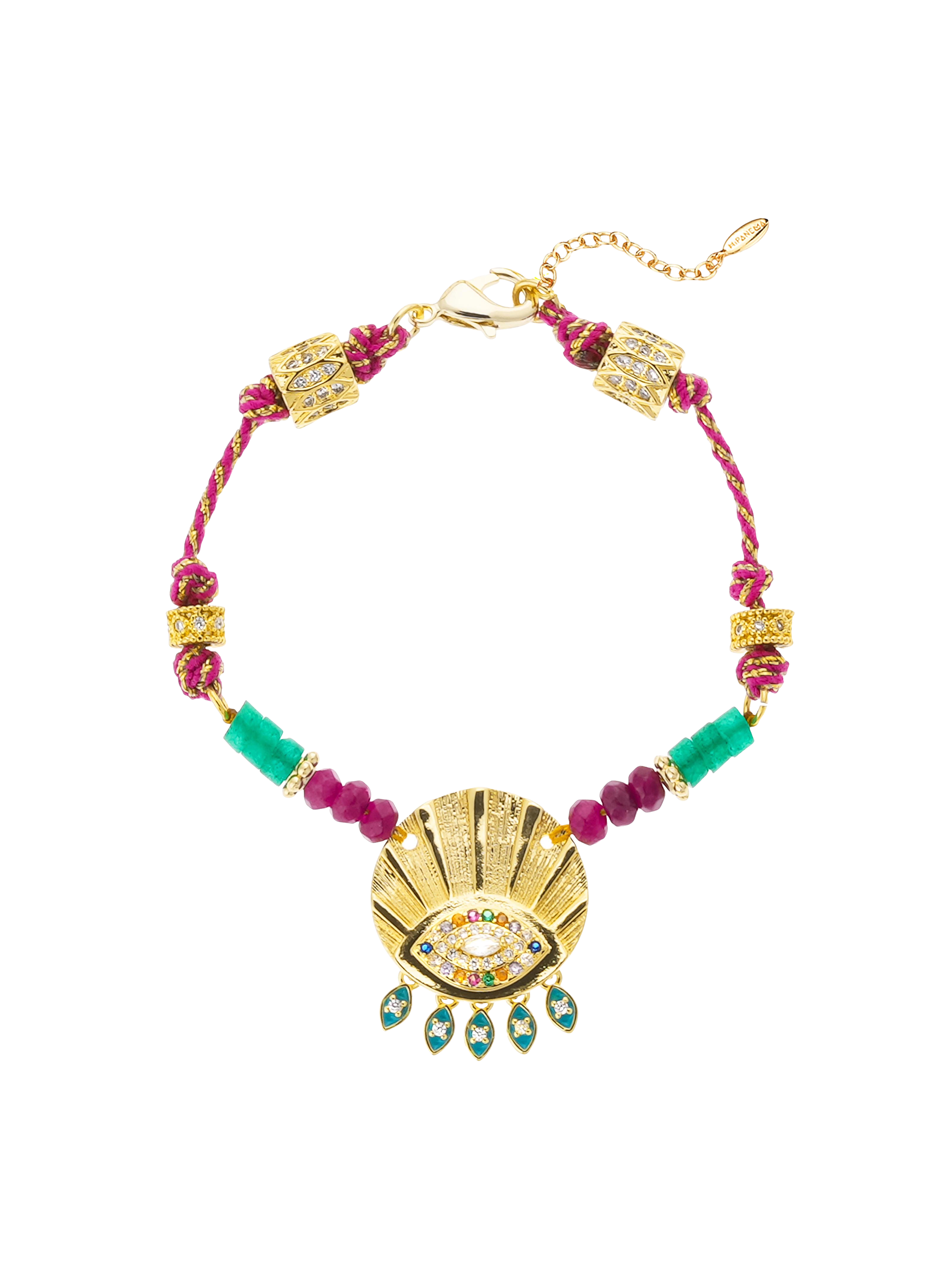 Bracelet ajustable cordon avec perles et pampille gracie HIPANEMA Vert