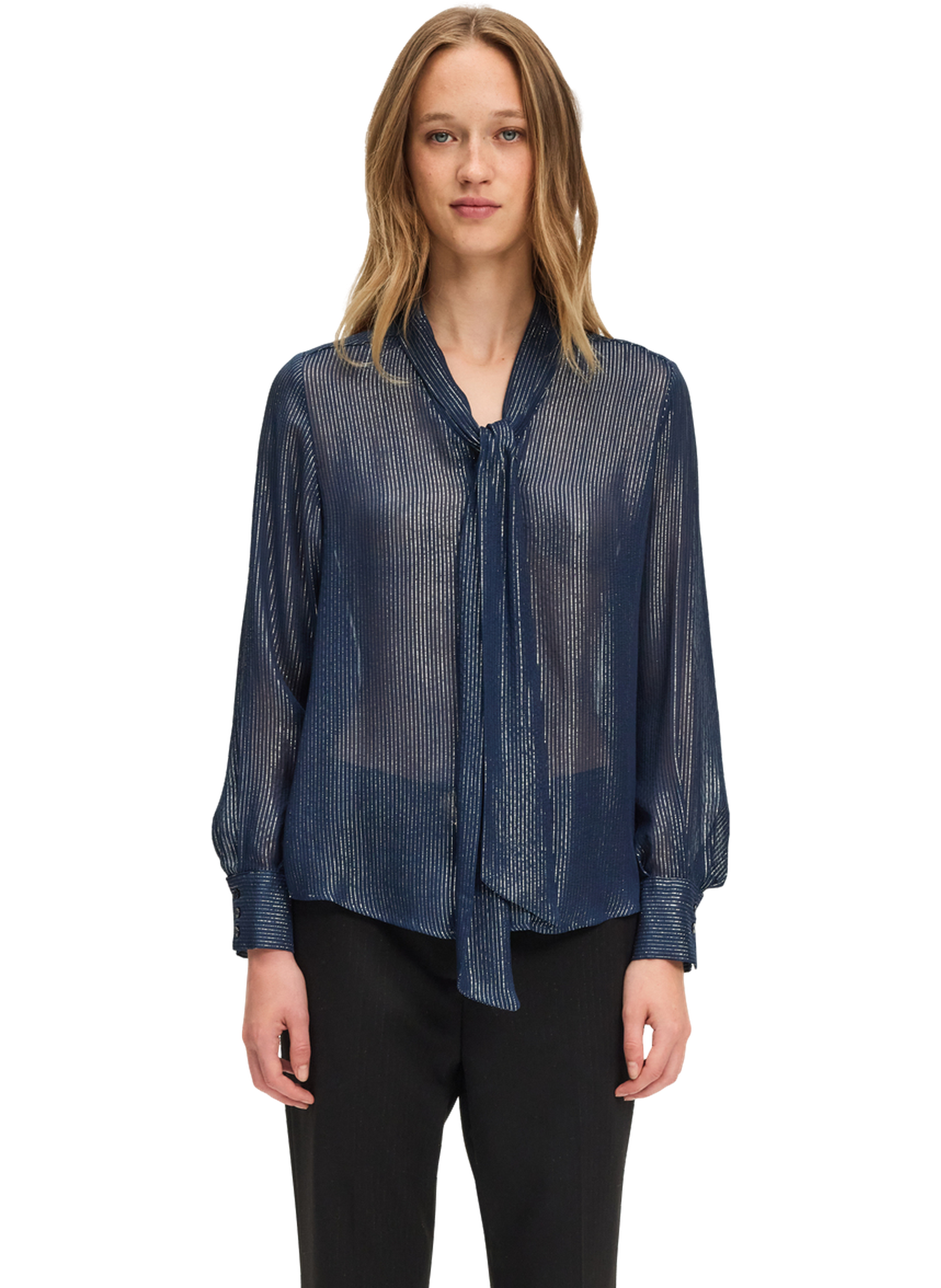 PABLO Chemise lavallière rayée en lurex - amelina Bleu