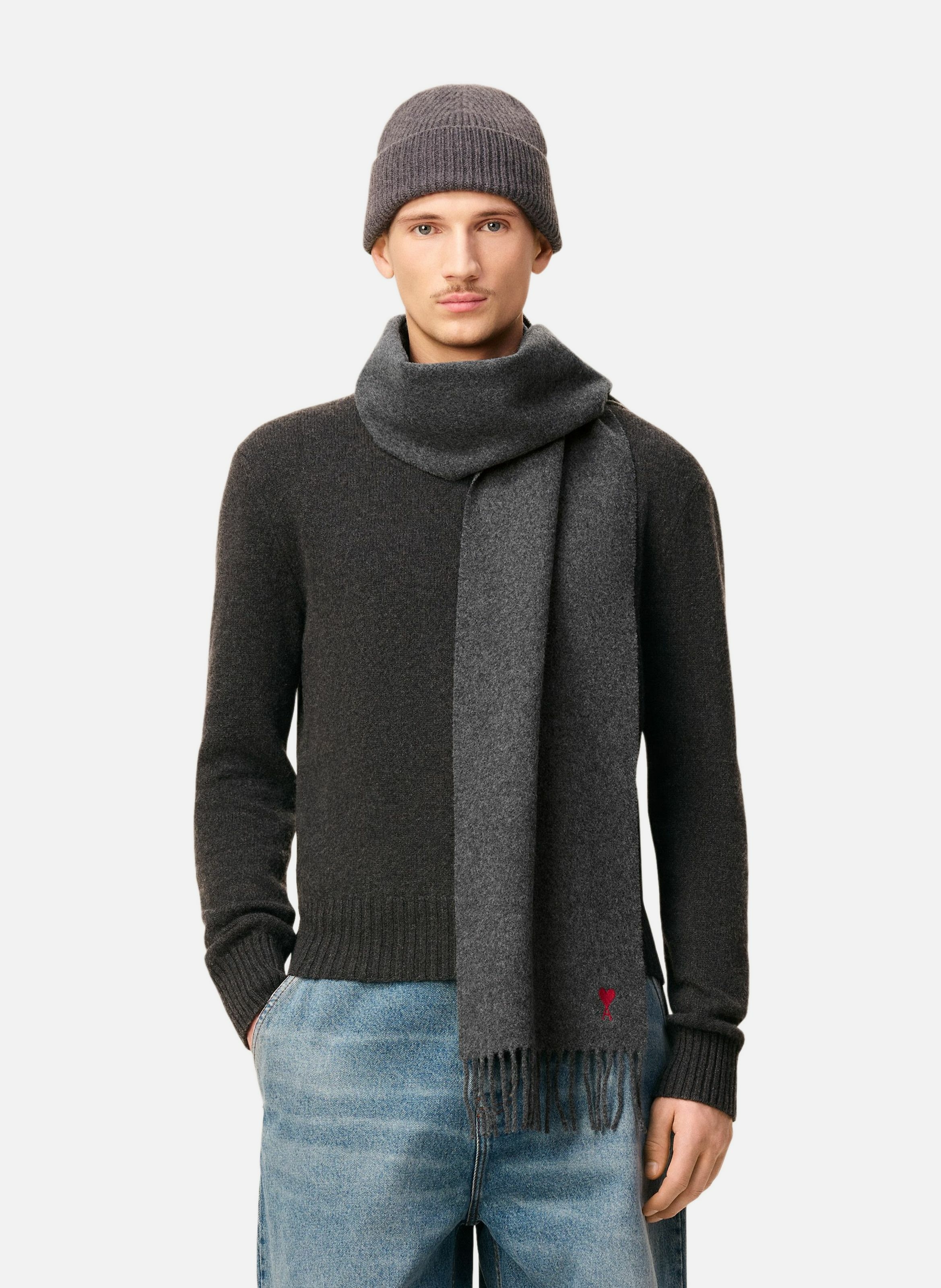 Echarpe ami de coeur rouge unisexe AMI PARIS Gris