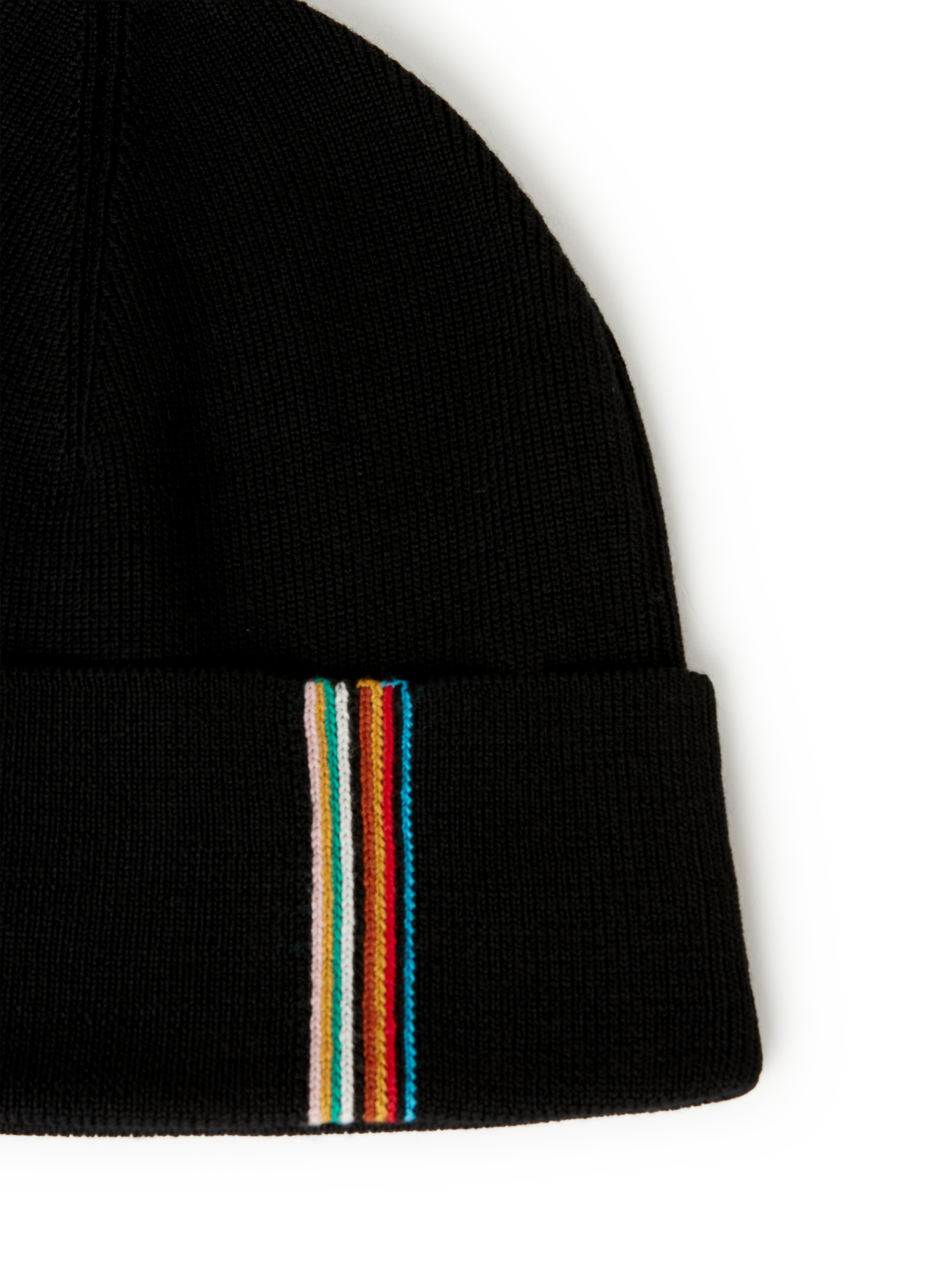 Bonnet avec liseré à rayures en laine mérinos PAUL SMITH Noir