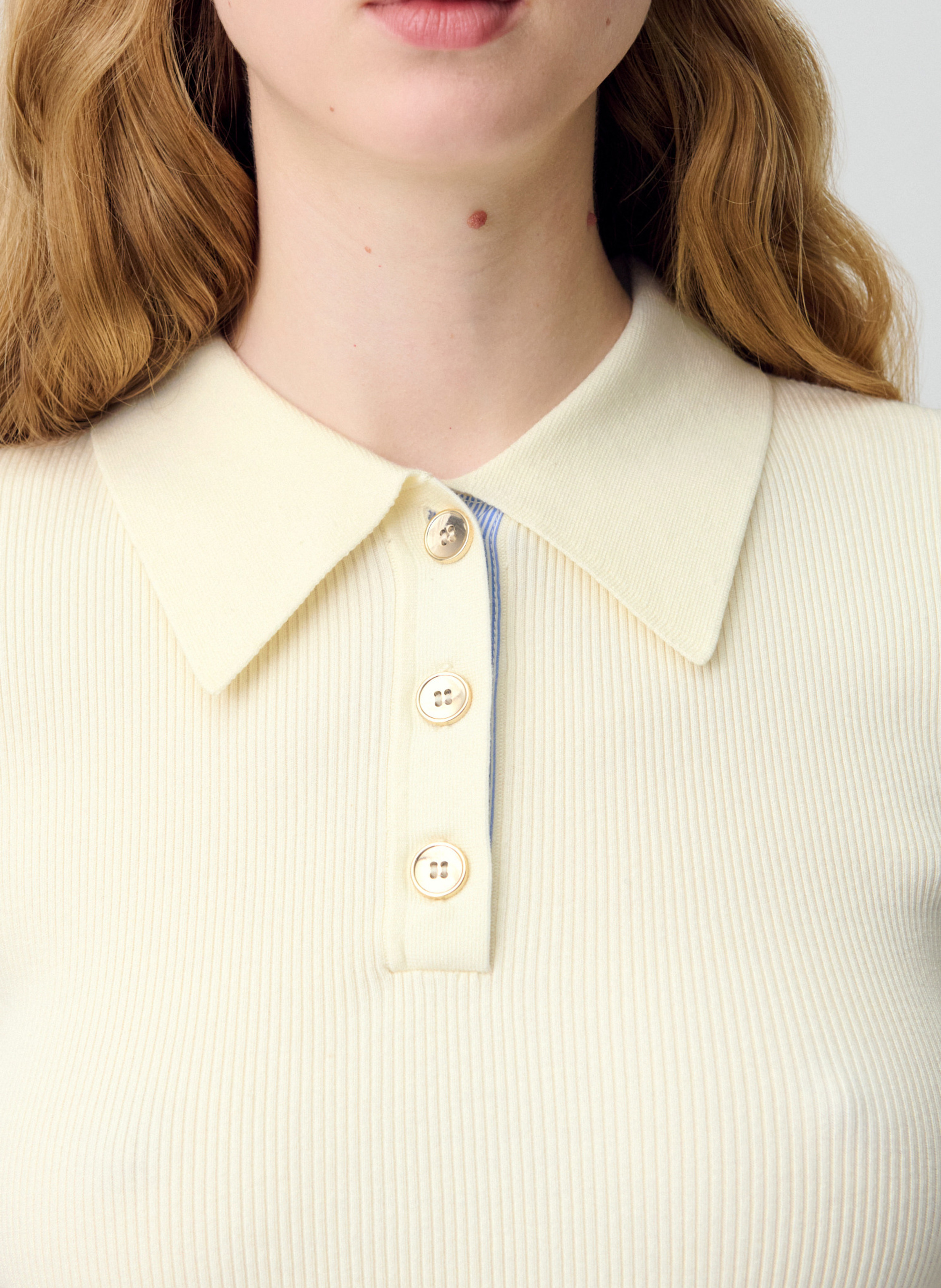 Polo manches courtes uni côtelé CLAUDIE PIERLOT Beige
