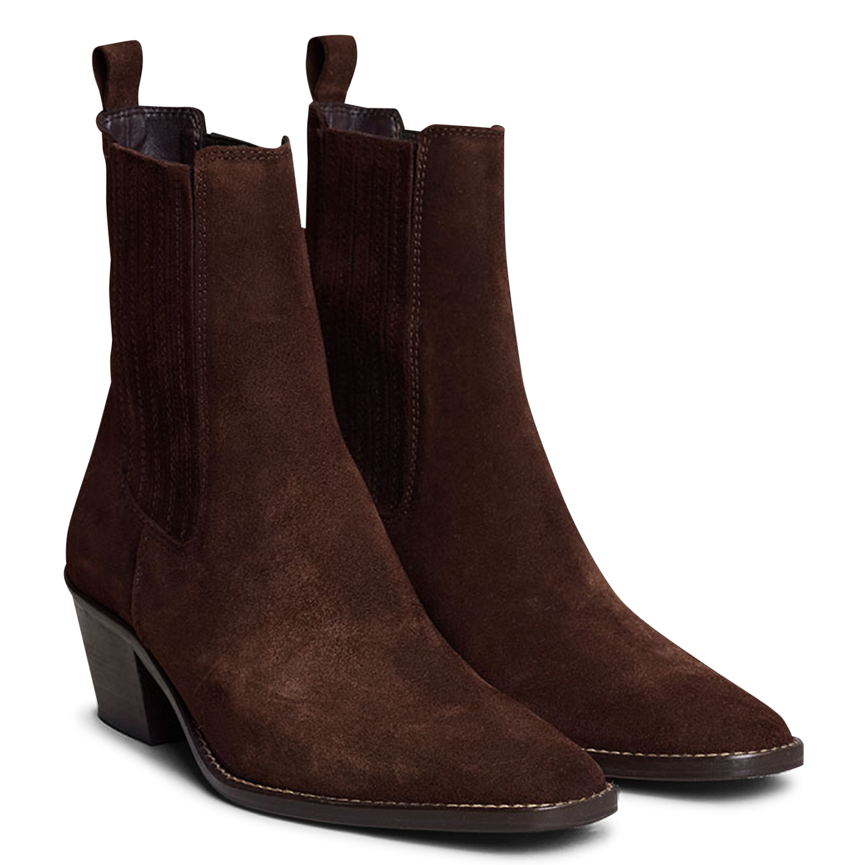 Bottines western talons mi-hauts en cuir velours birman JONAK Marron