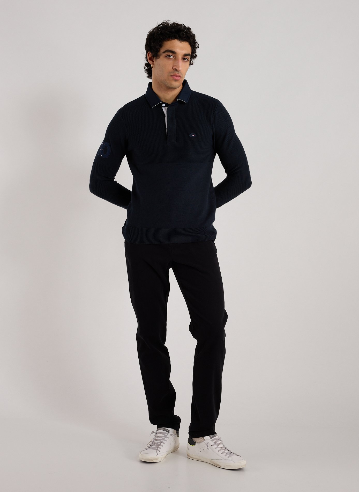 Chino trousers without pleats in piqué cotton EDEN PARK Black