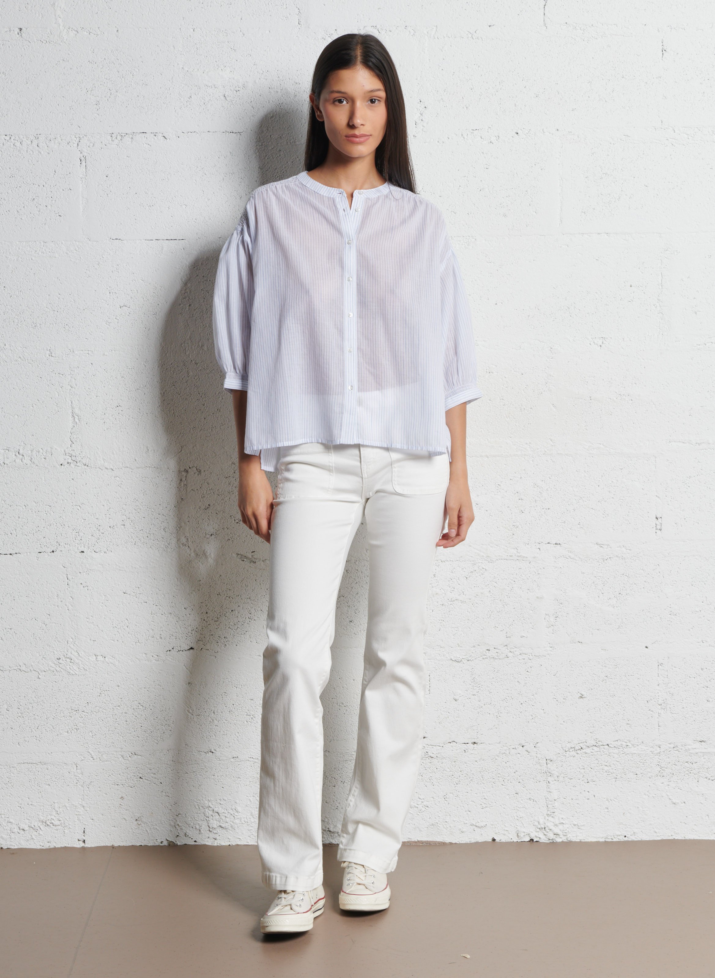 Chemise col rond en coton bliss MAISON 123 Bleu