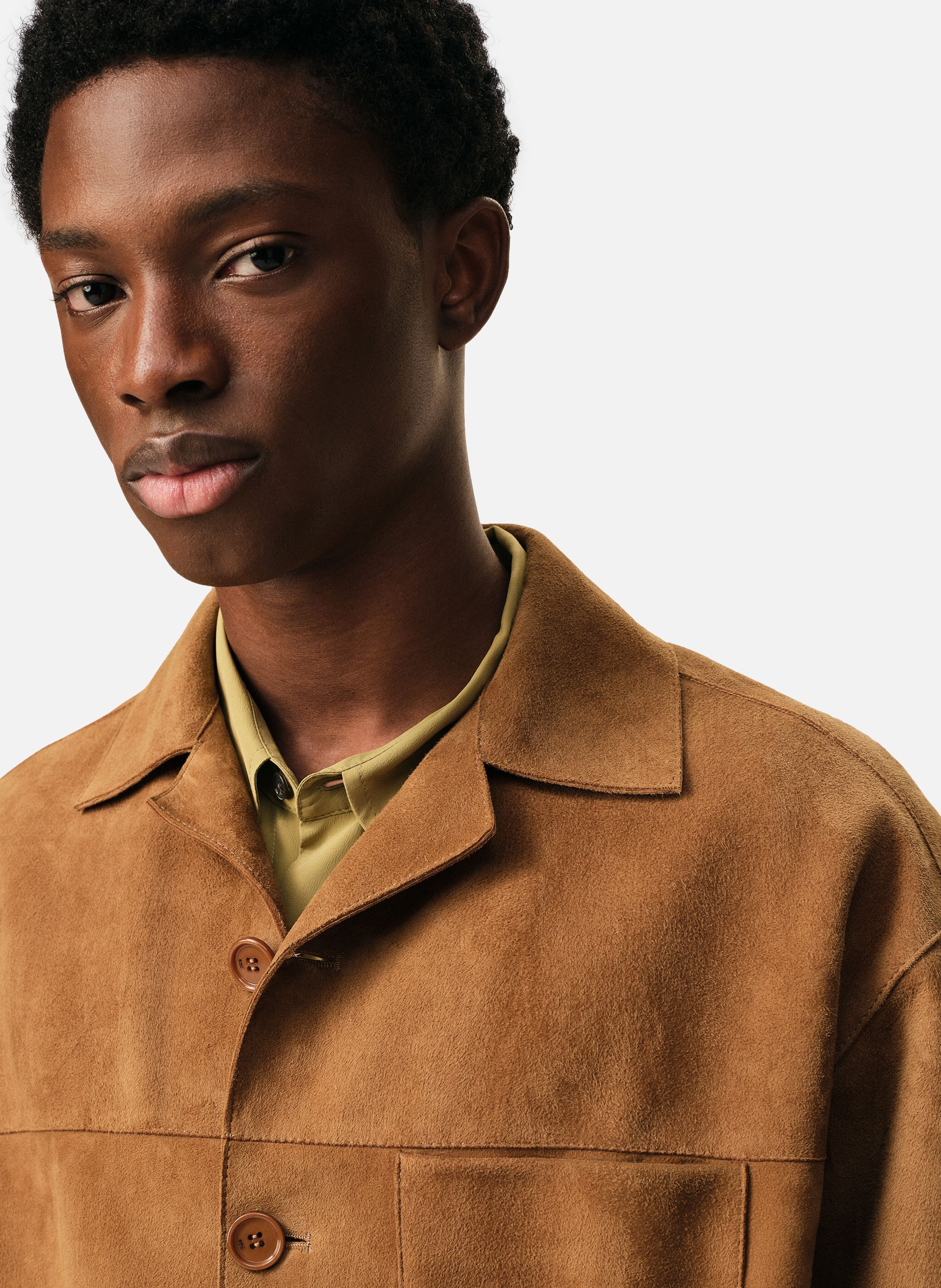 Surchemise boutonnée unisexe en cuir de chèvre AMI PARIS Marron