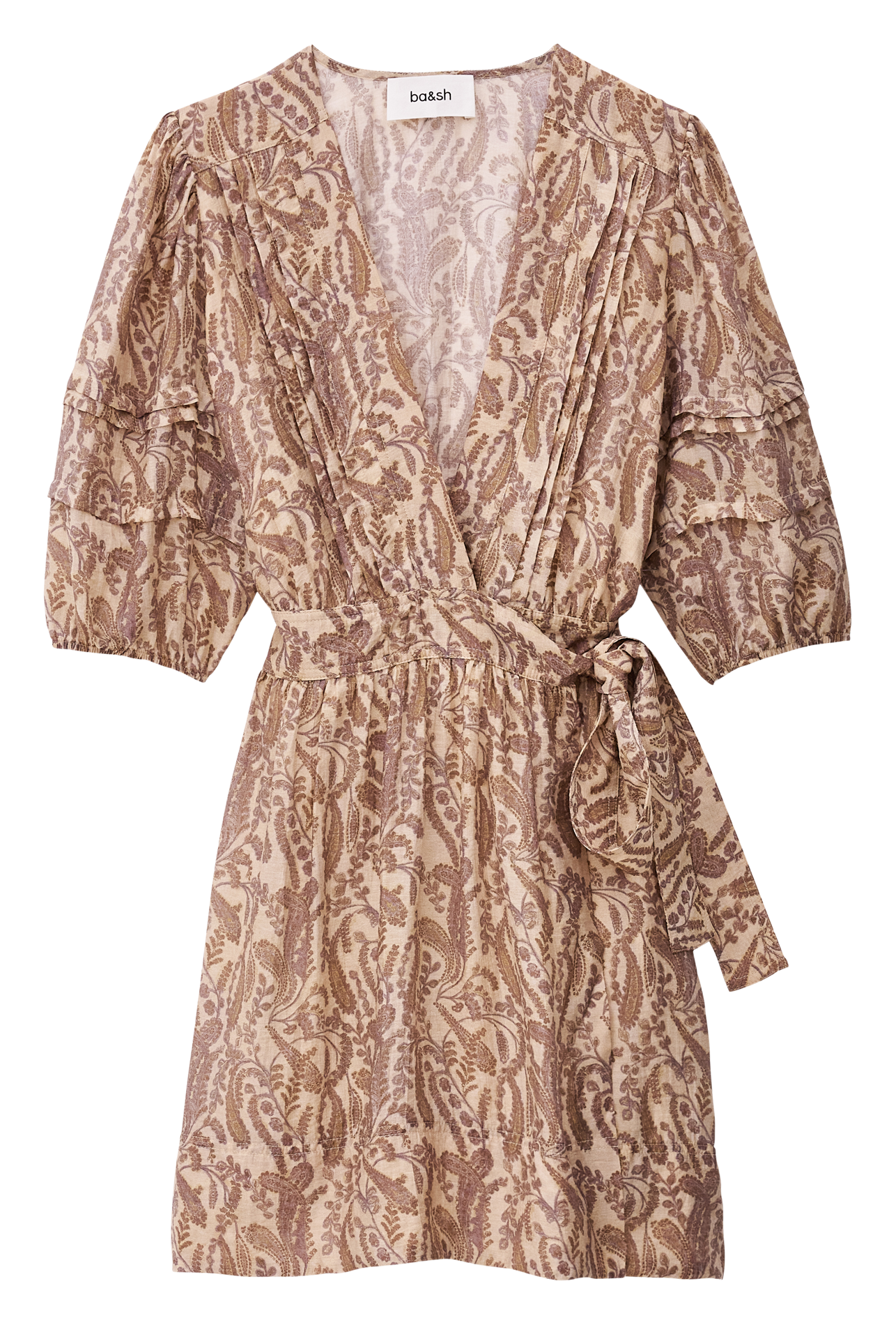 Robe courte cintrée col v imprimée teodora BA&SH Beige