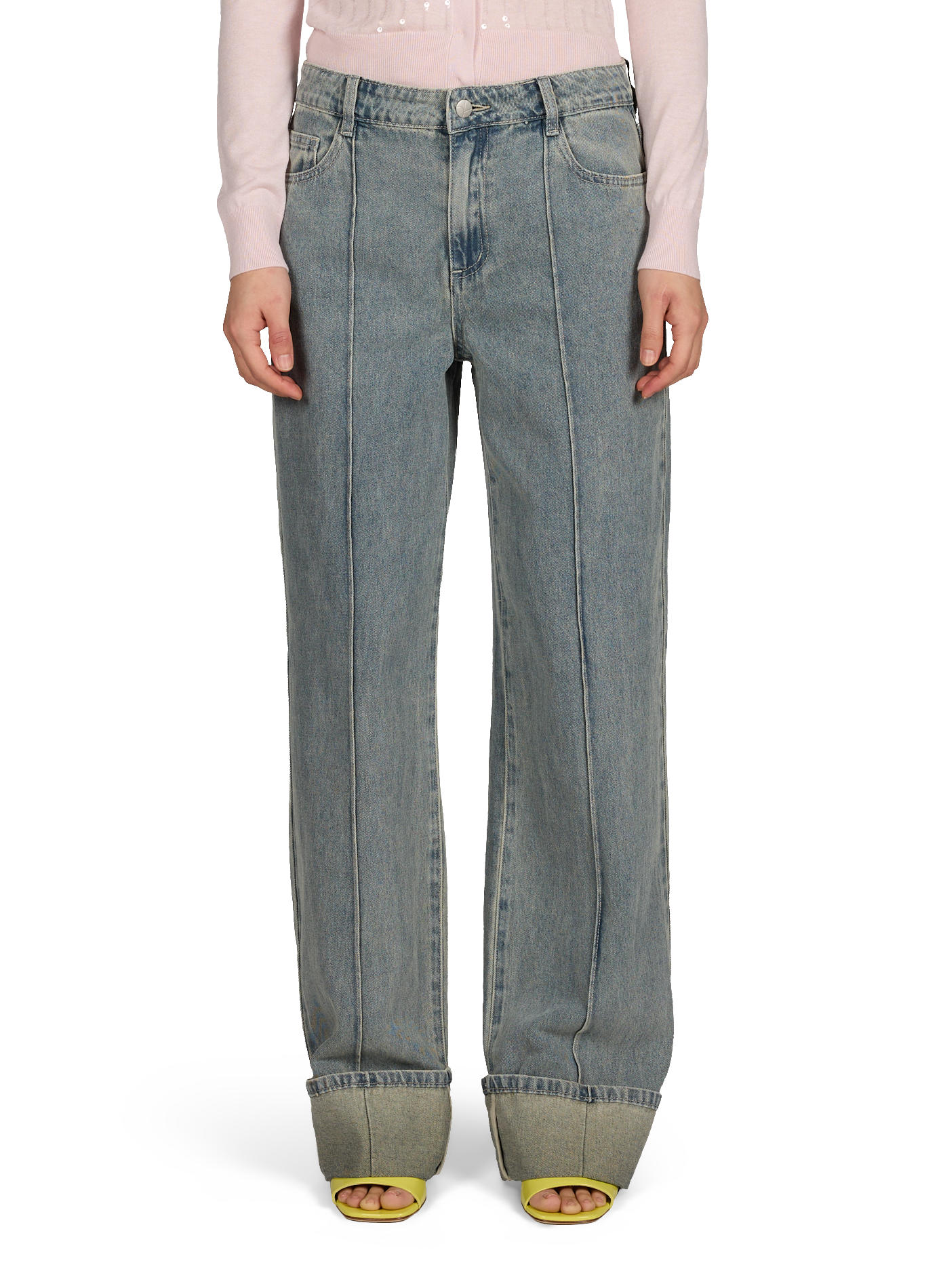 Straight leg cotton jeans with cuffs ROUGE EDIT Blue