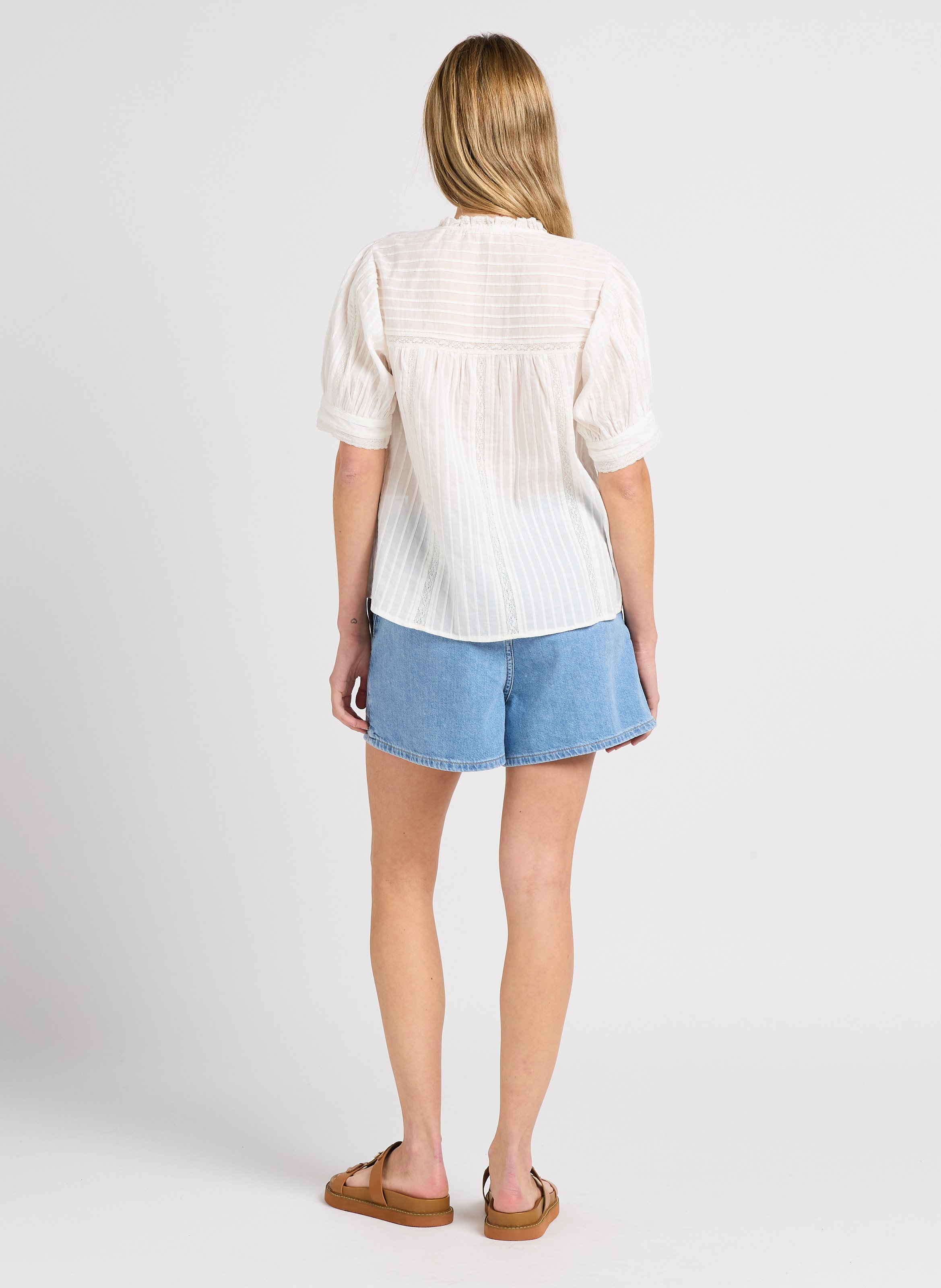 Short large taille haute en coton mabo BA&SH Bleu