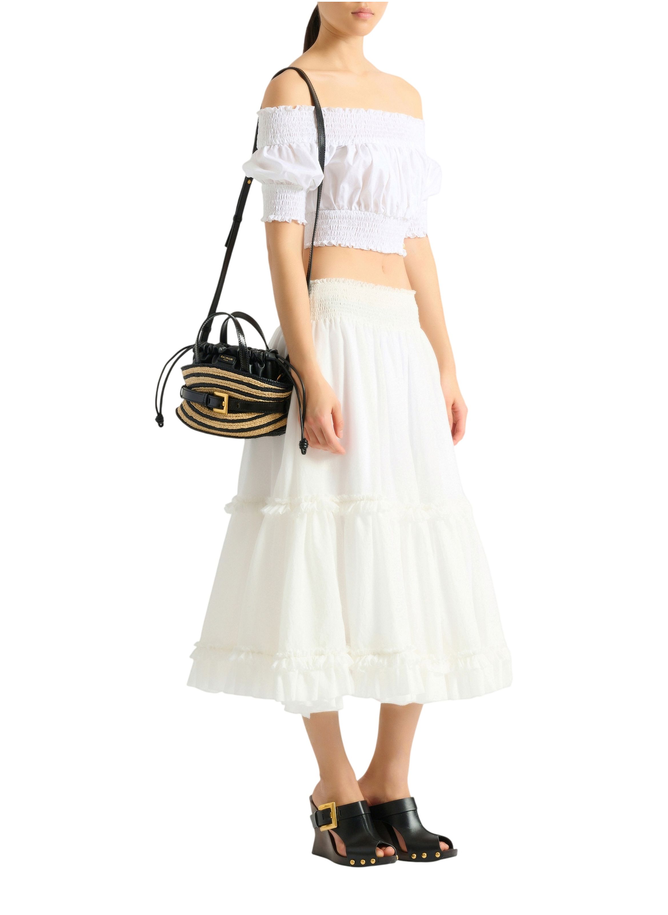 Sac shuffle mini en raphia et cuir lisse BALMAIN Beige