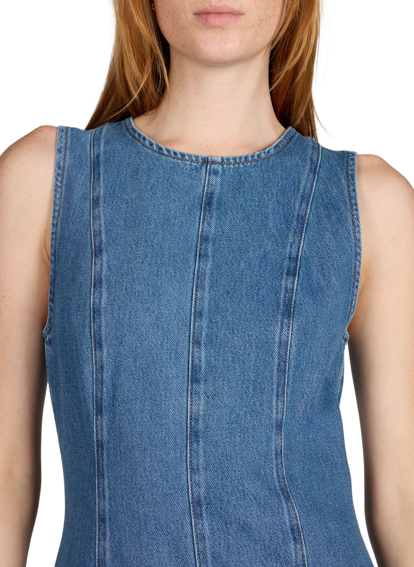 Sleeveless dress in blended cotton denim TOPSHOP Blue