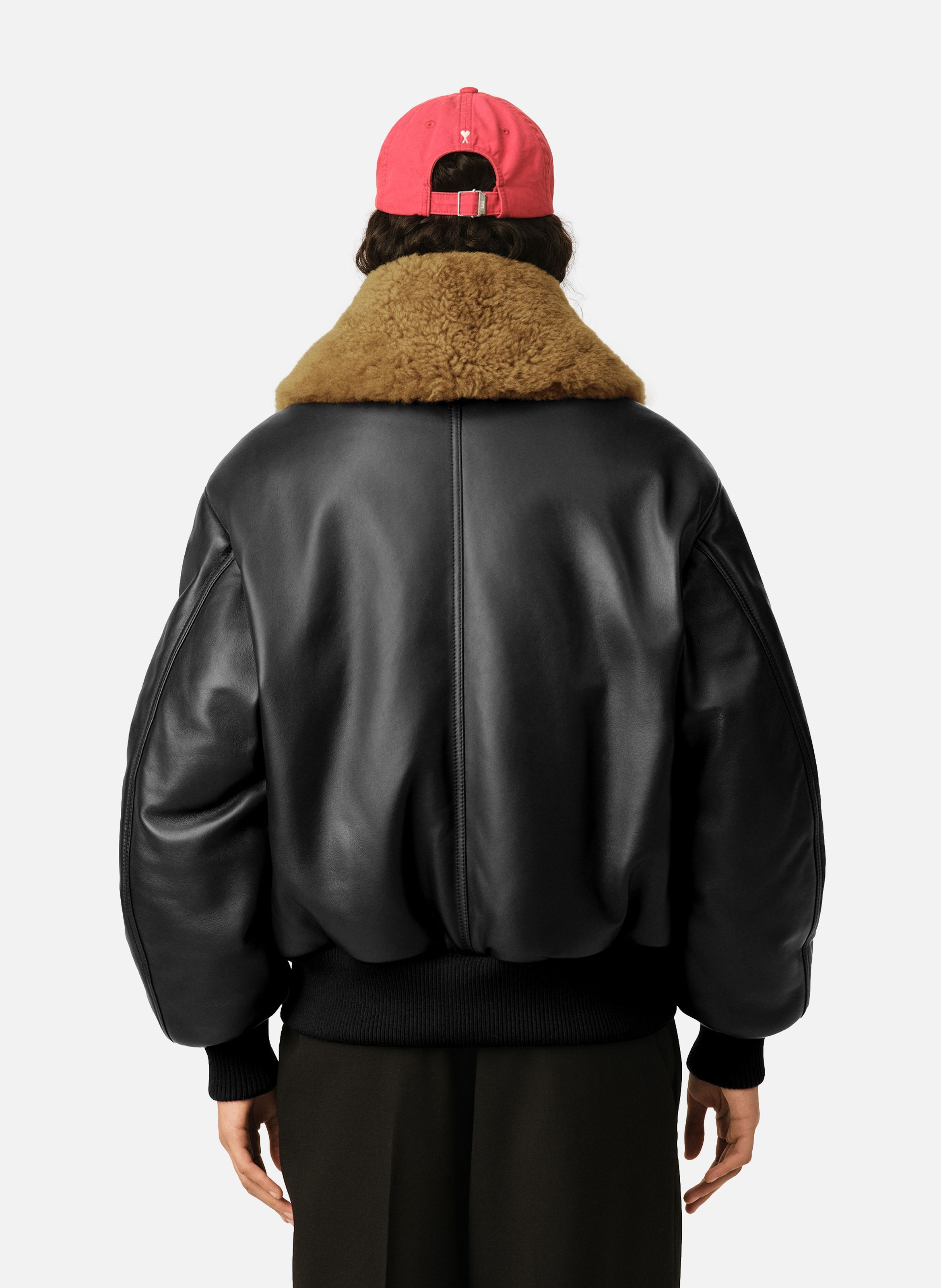Blouson rembourré unisexe en cuir d'agneau AMI PARIS Noir