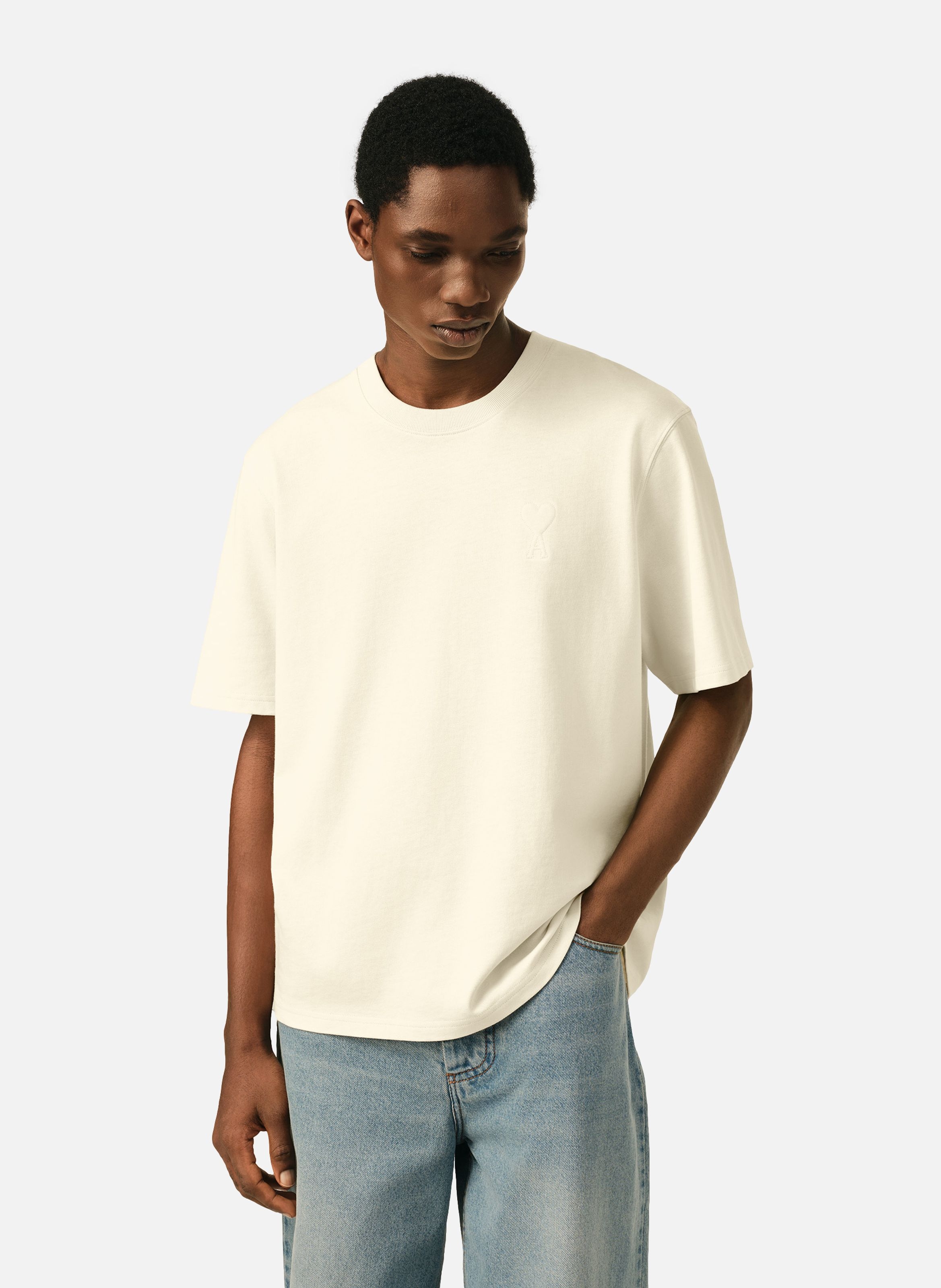 T-shirt unisexe en coton ami de coeur embossé AMI PARIS Blanc