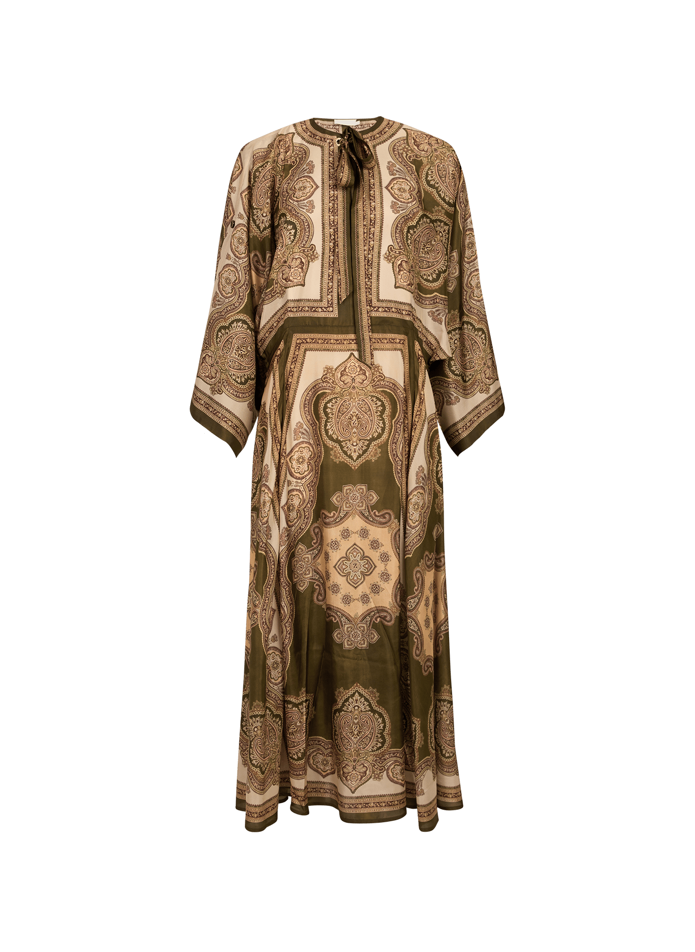 Flowy long dress with cashmere print in silk ZIMMERMANN Khaki