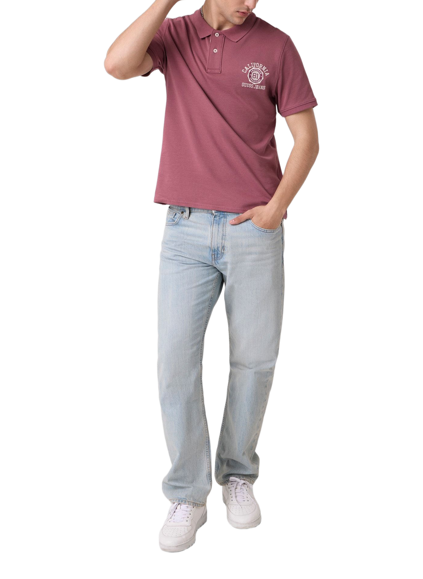 Short-sleeved cotton polo with embroidery GUESS Red