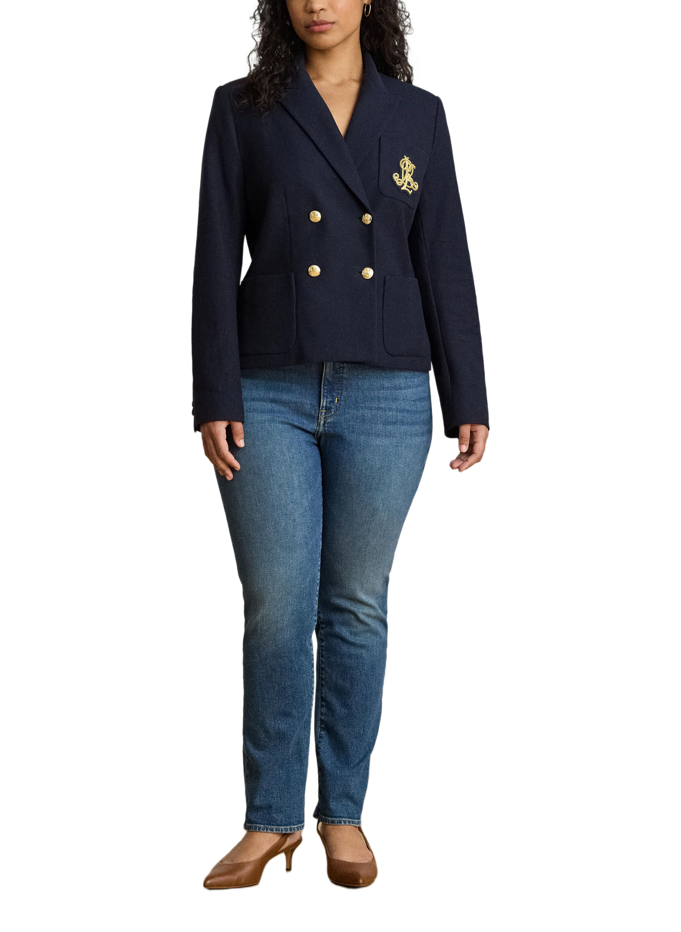 Cross-buttoned blended cotton blazer LAUREN Blue