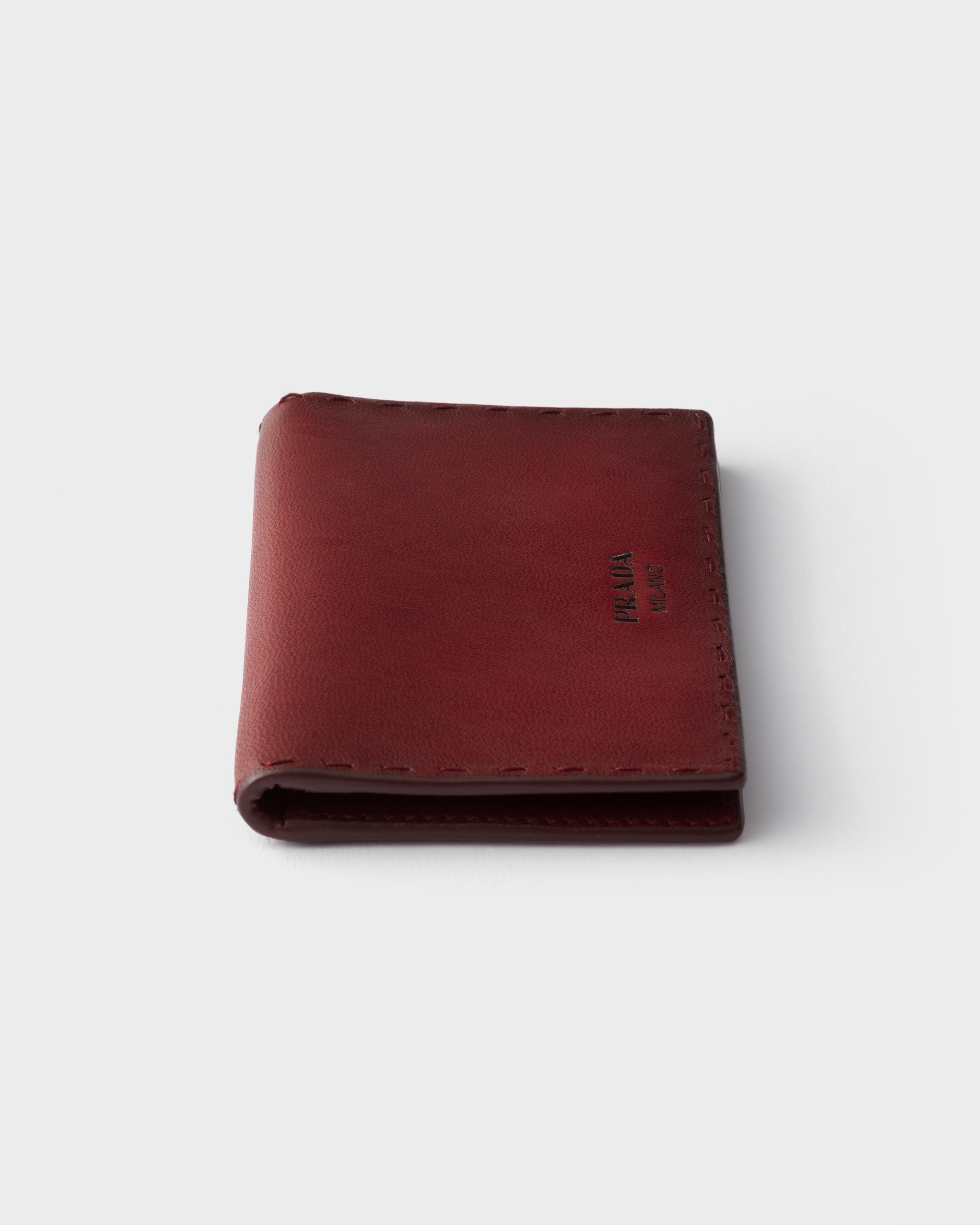 Porte-cartes en cuir vieilli PRADA Rouge