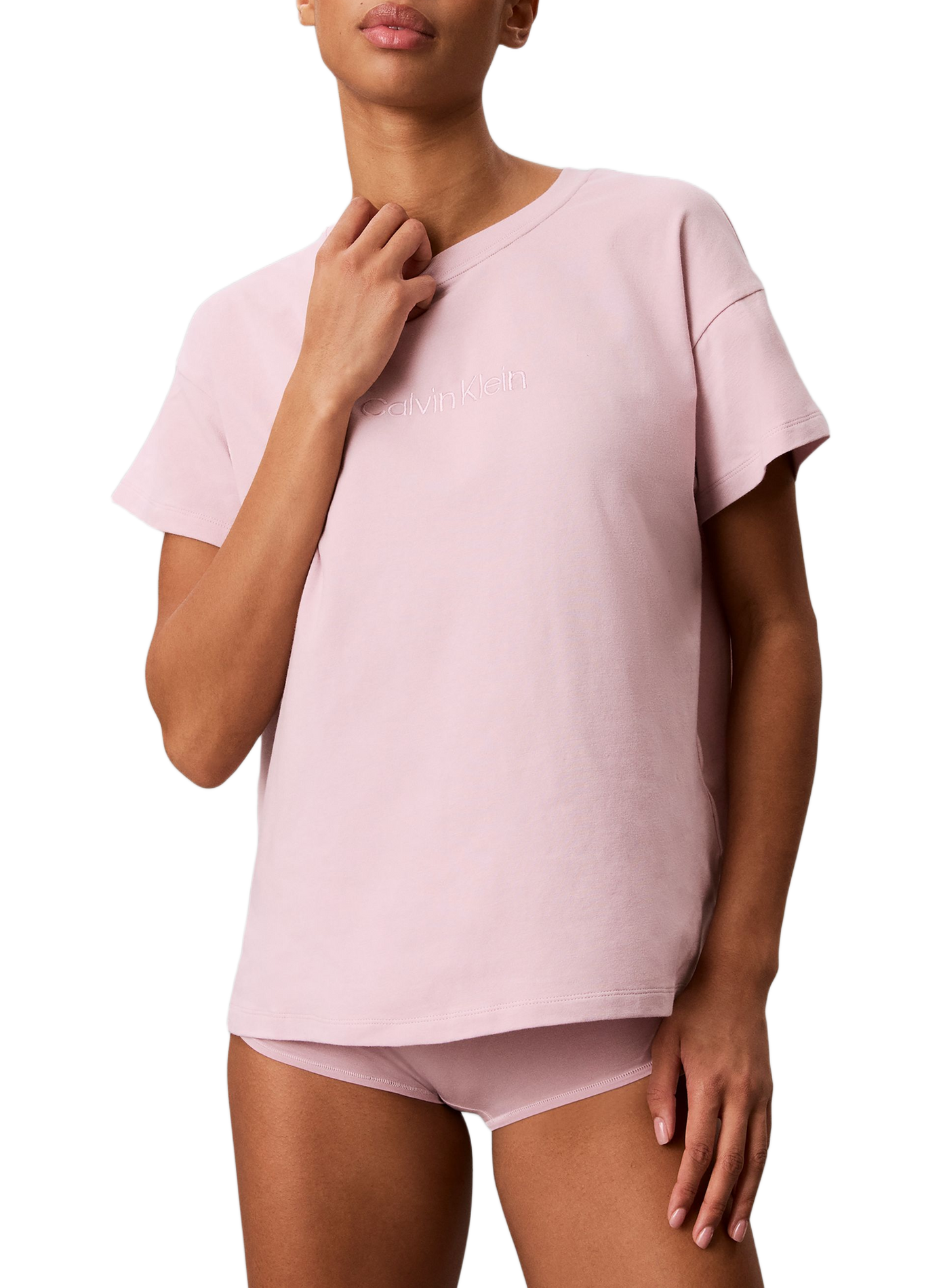 T-shirt with brand embroidery in blended cotton CALVIN KLEIN Pink