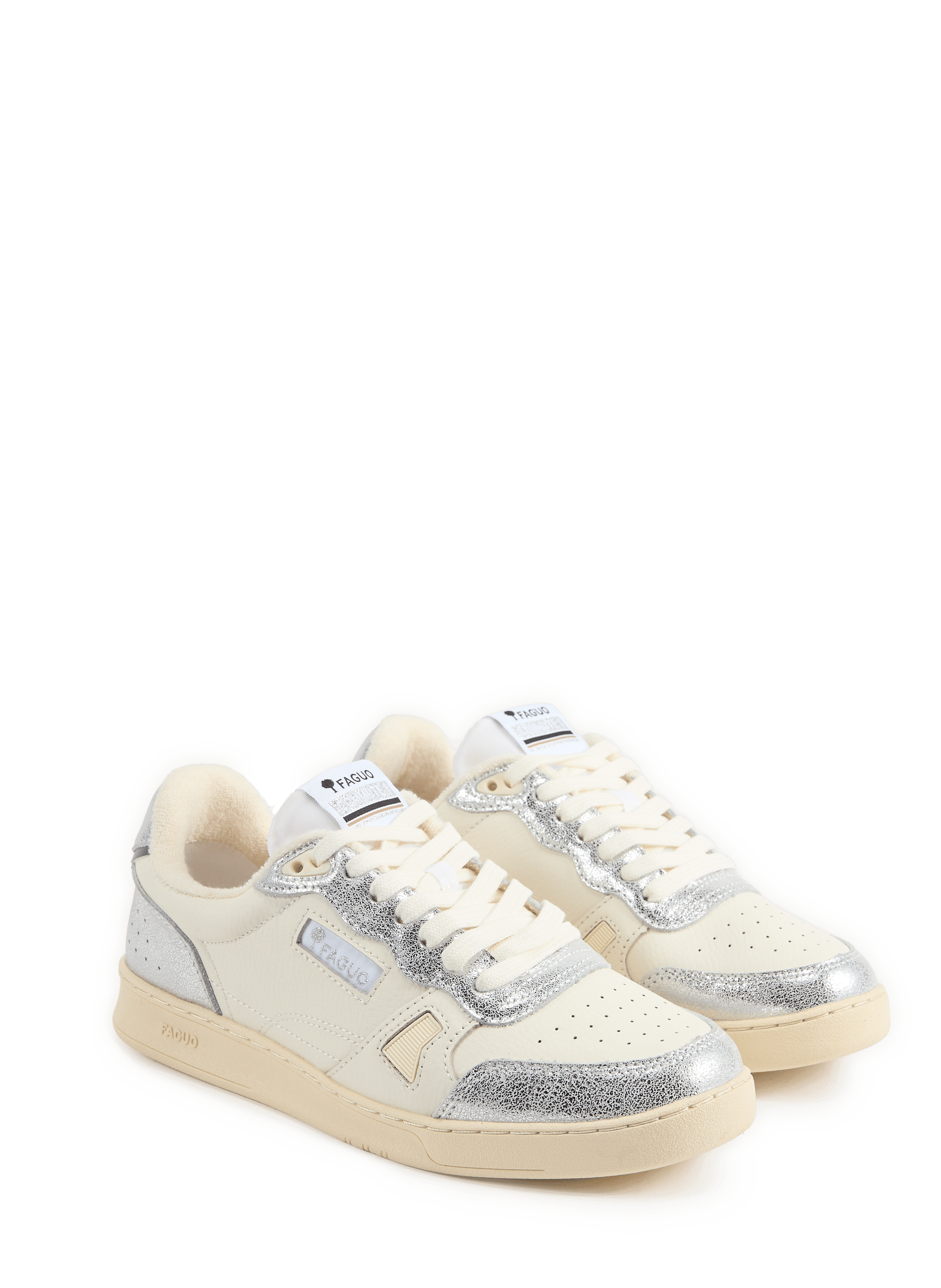 Mixed leather low-top sneakers FAGUO White