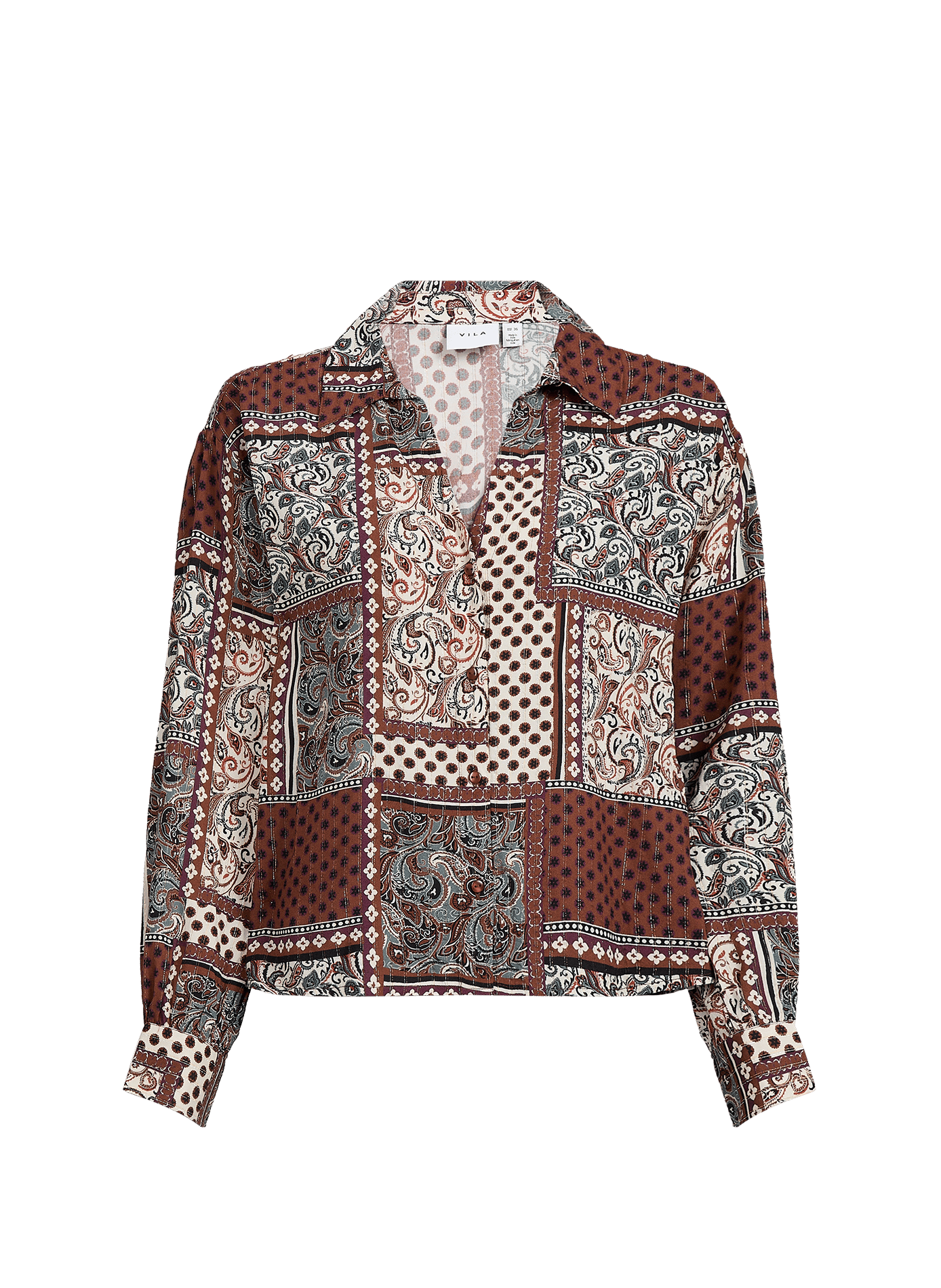 Gerade geschnittene Bluse mit V-Ausschnitt und Print VILA Beige