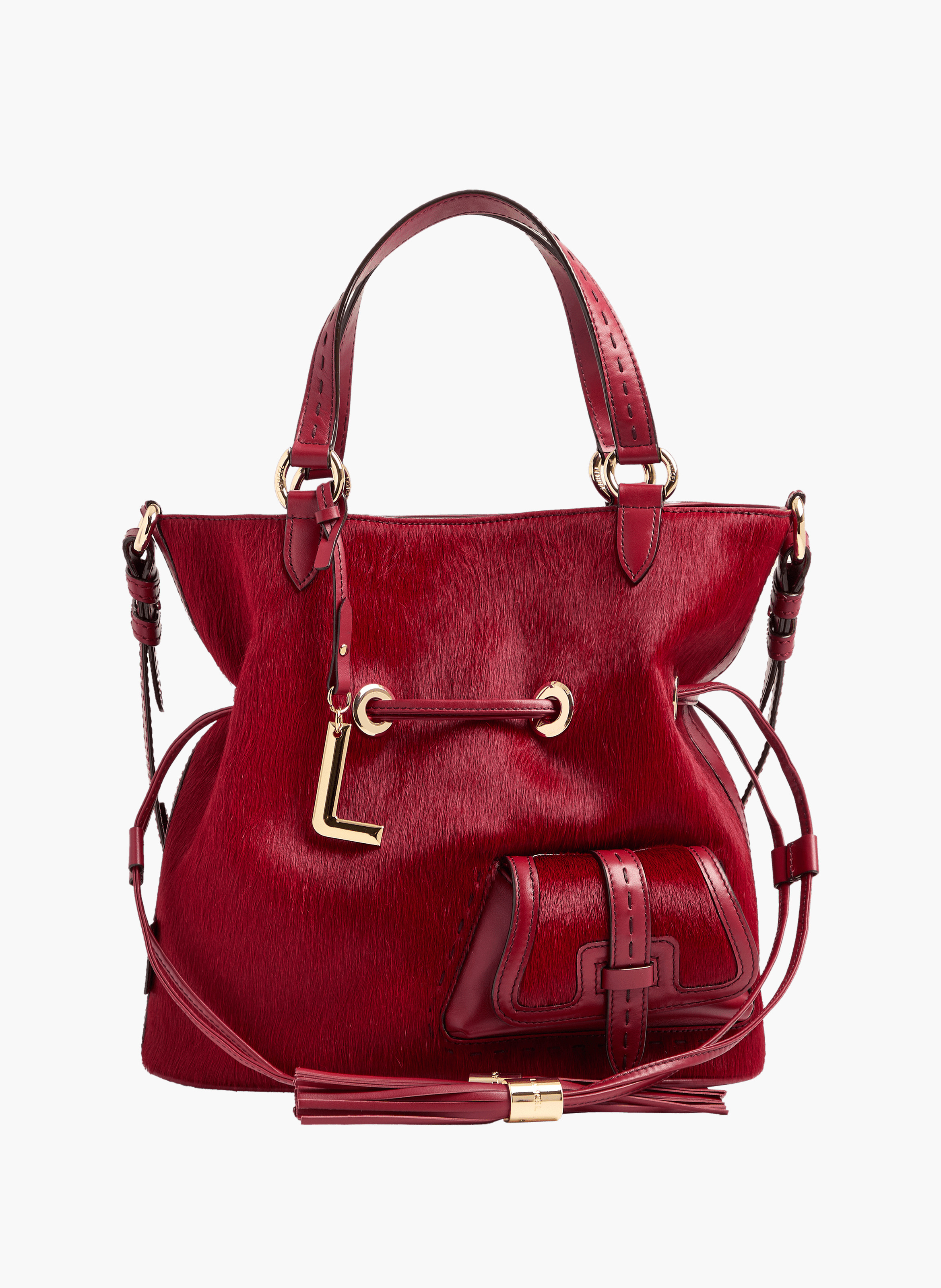 Sac seau premier flirt de lancel en animation 150y pony : cuirs de vachette pony & lisse LANCEL Rouge