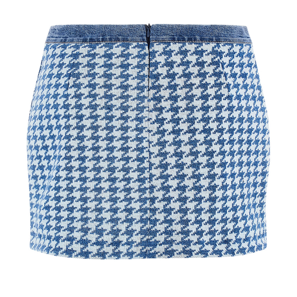 Guess Houndstooth Denim Skirt In Blue