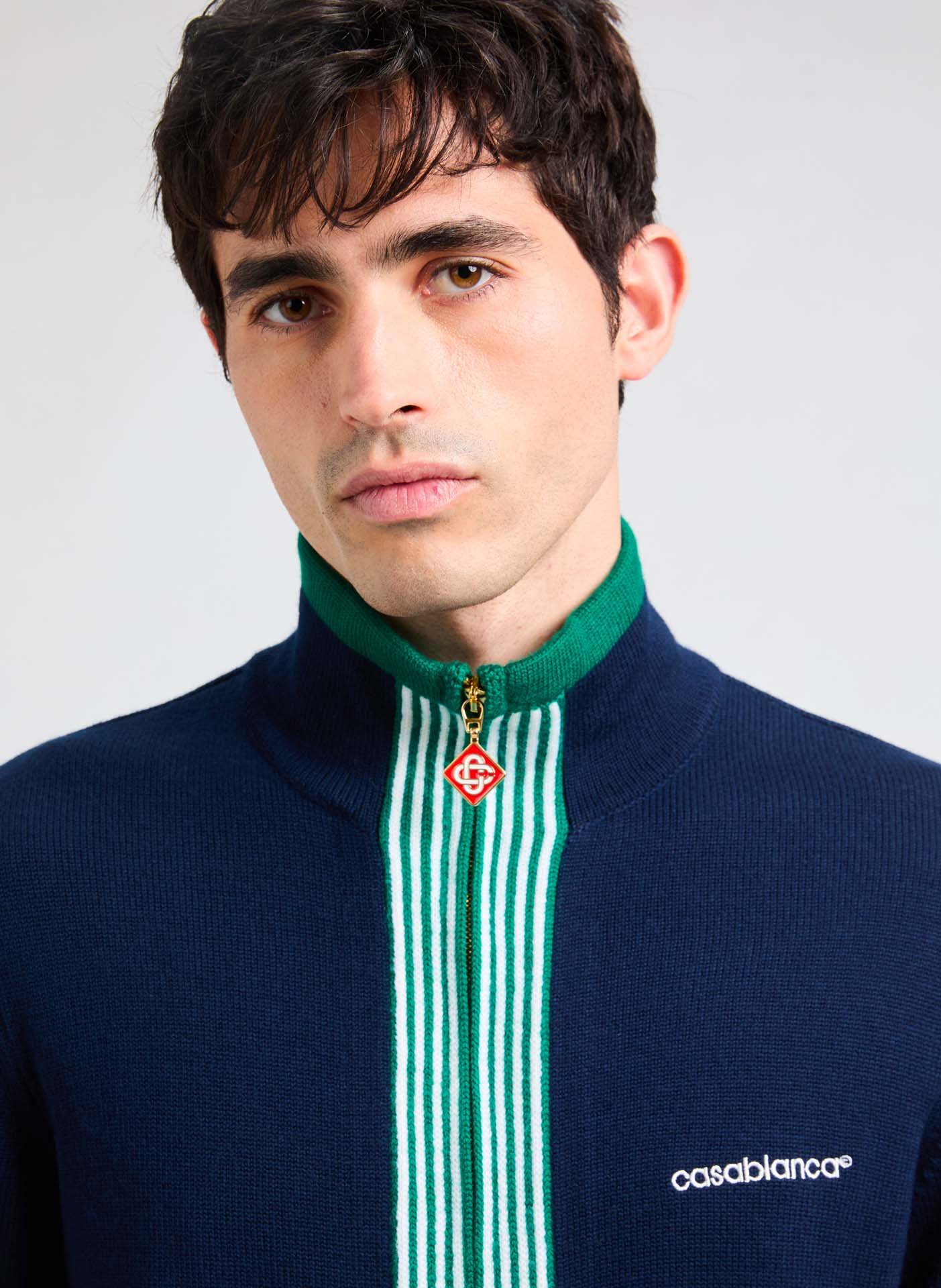 Merino wool cardigan CASABLANCA PARIS Blue