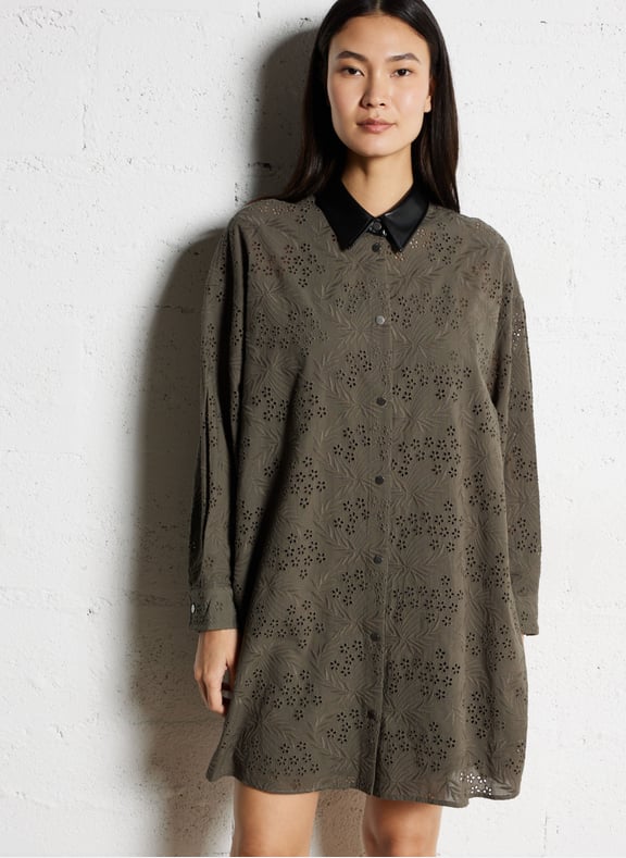 Robe courte col chemise en coton Kaki by IKKS IKKS Robe courte col chemise en coton Kaki