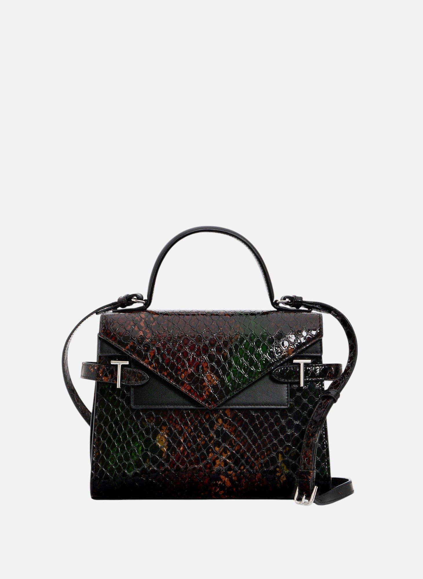 Sac à main double rabat moyen modèle emilie en cuir effet python LE TANNEUR Noir