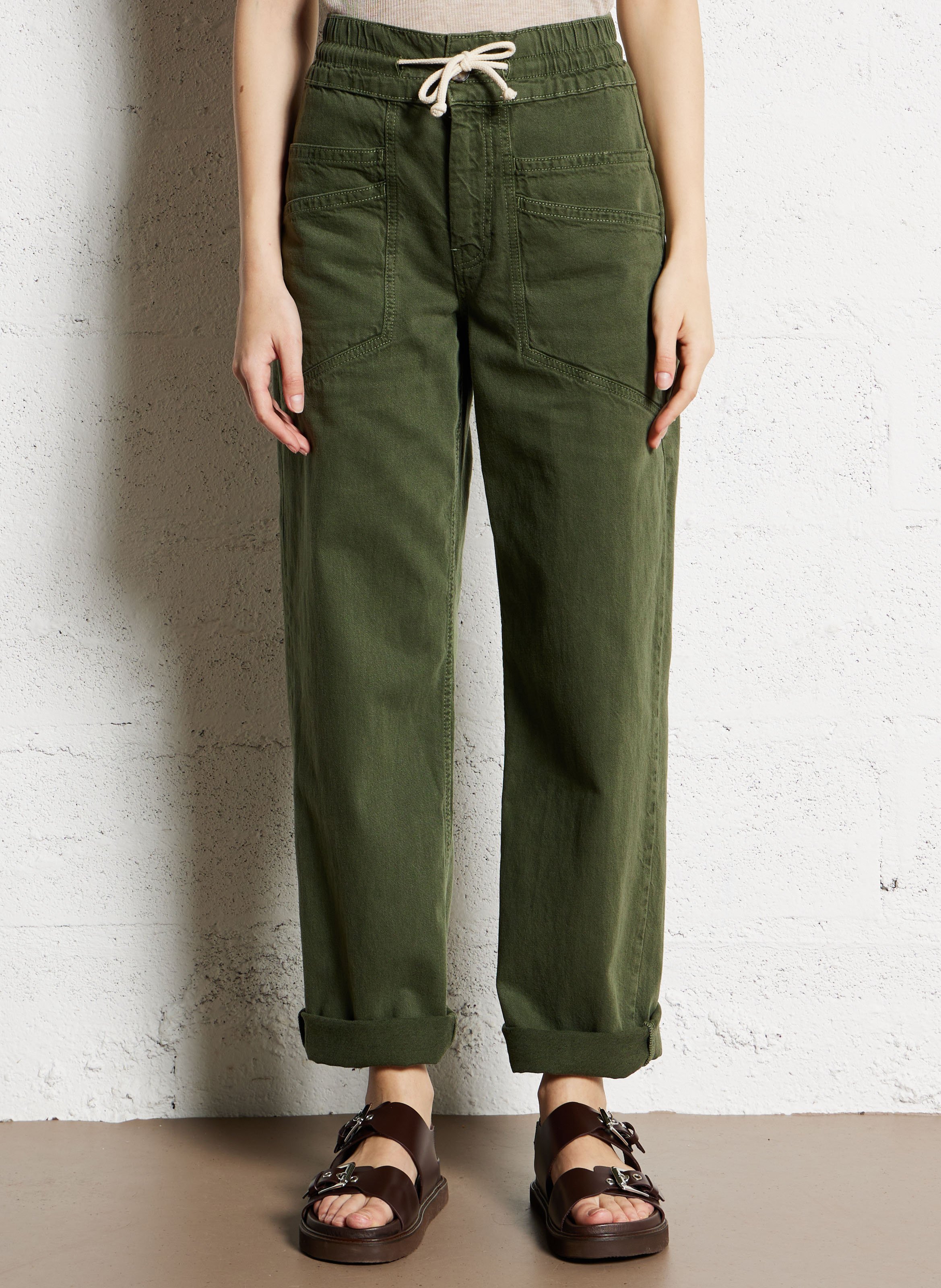 Pantalon droit en coton mélangé fima BA&SH Kaki