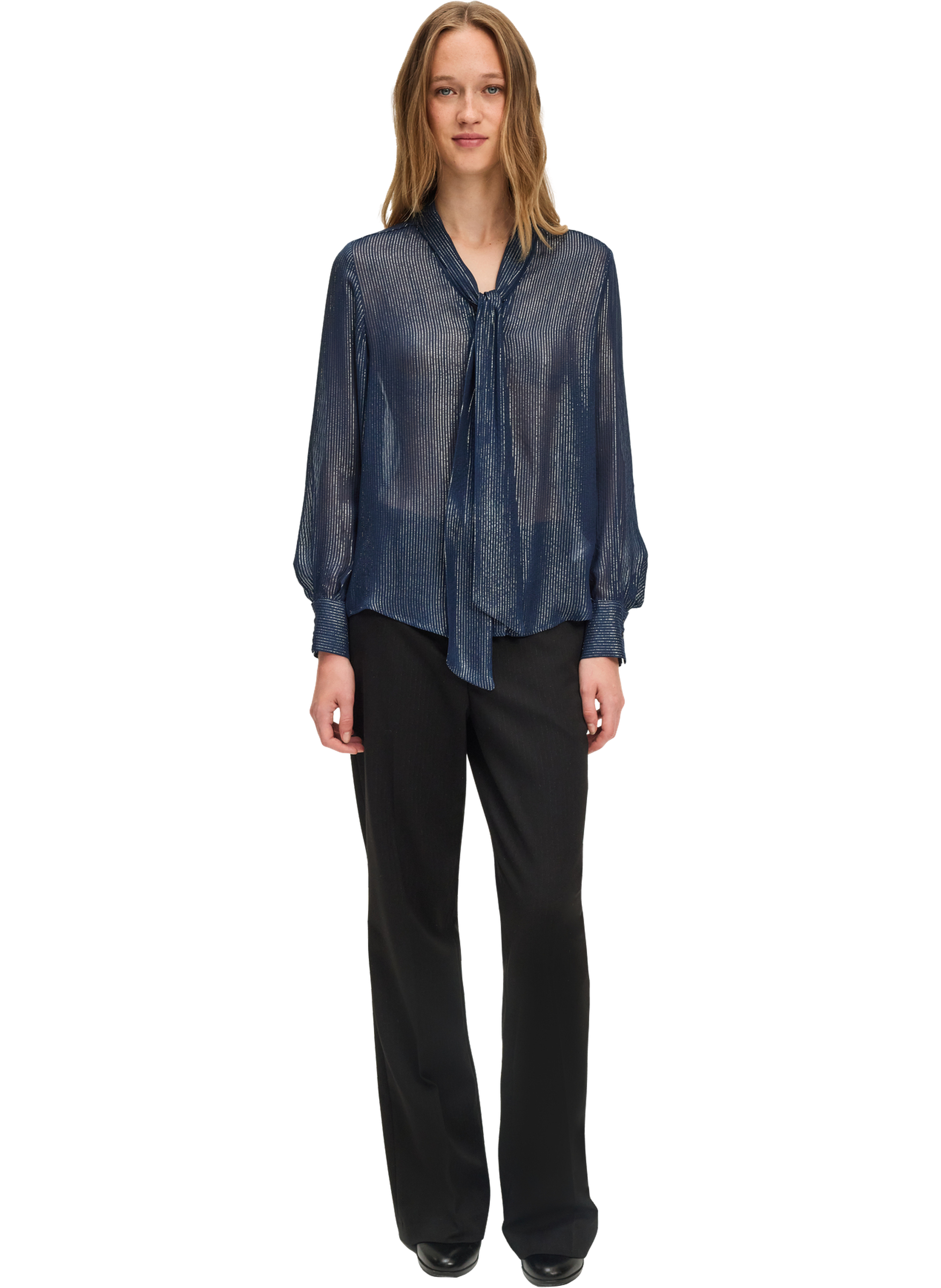 Chemise lavallière rayée en lurex - amelina PABLO Bleu