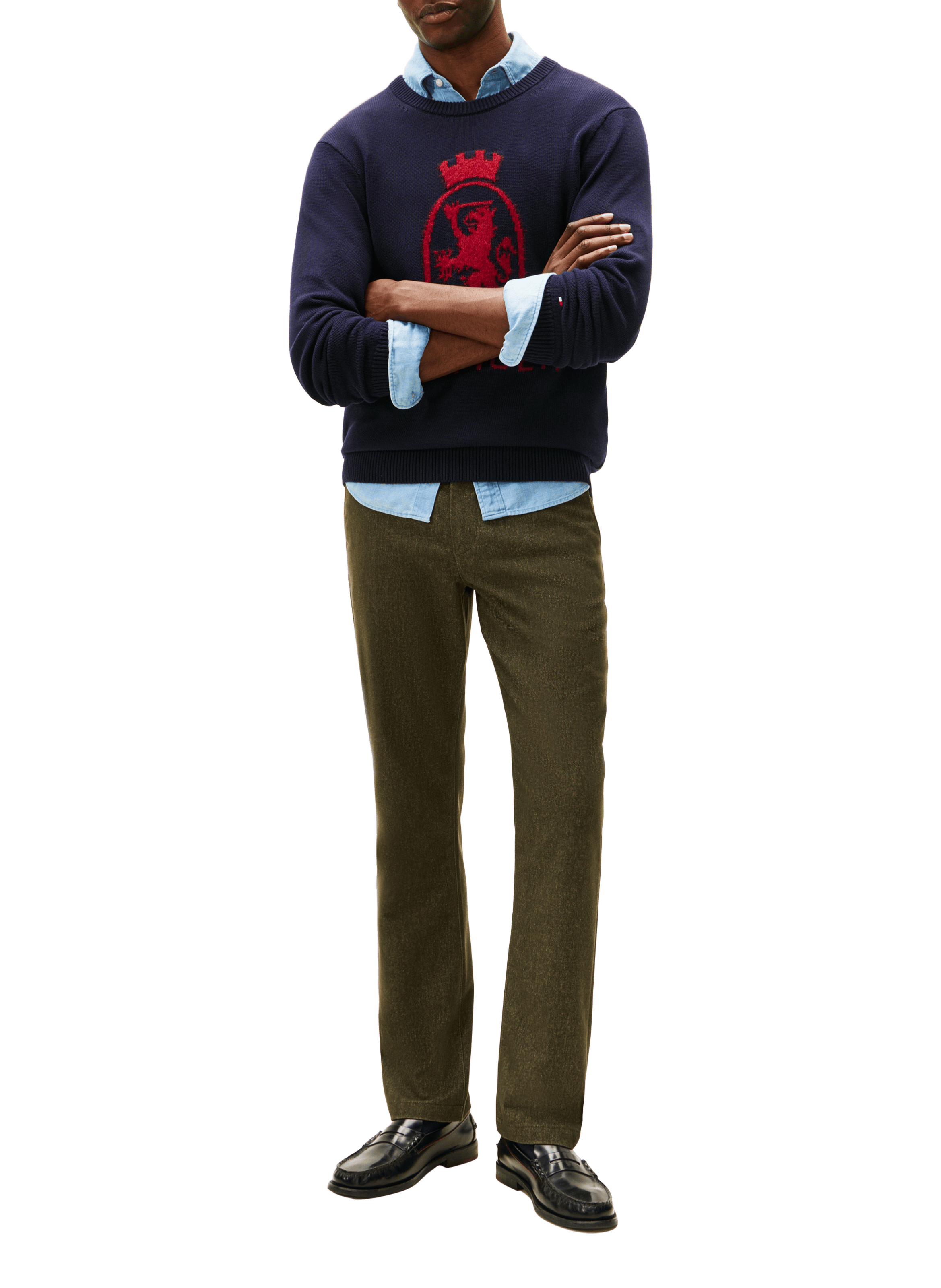 Cotton blend straight trousers TOMMY HILFIGER Khaki