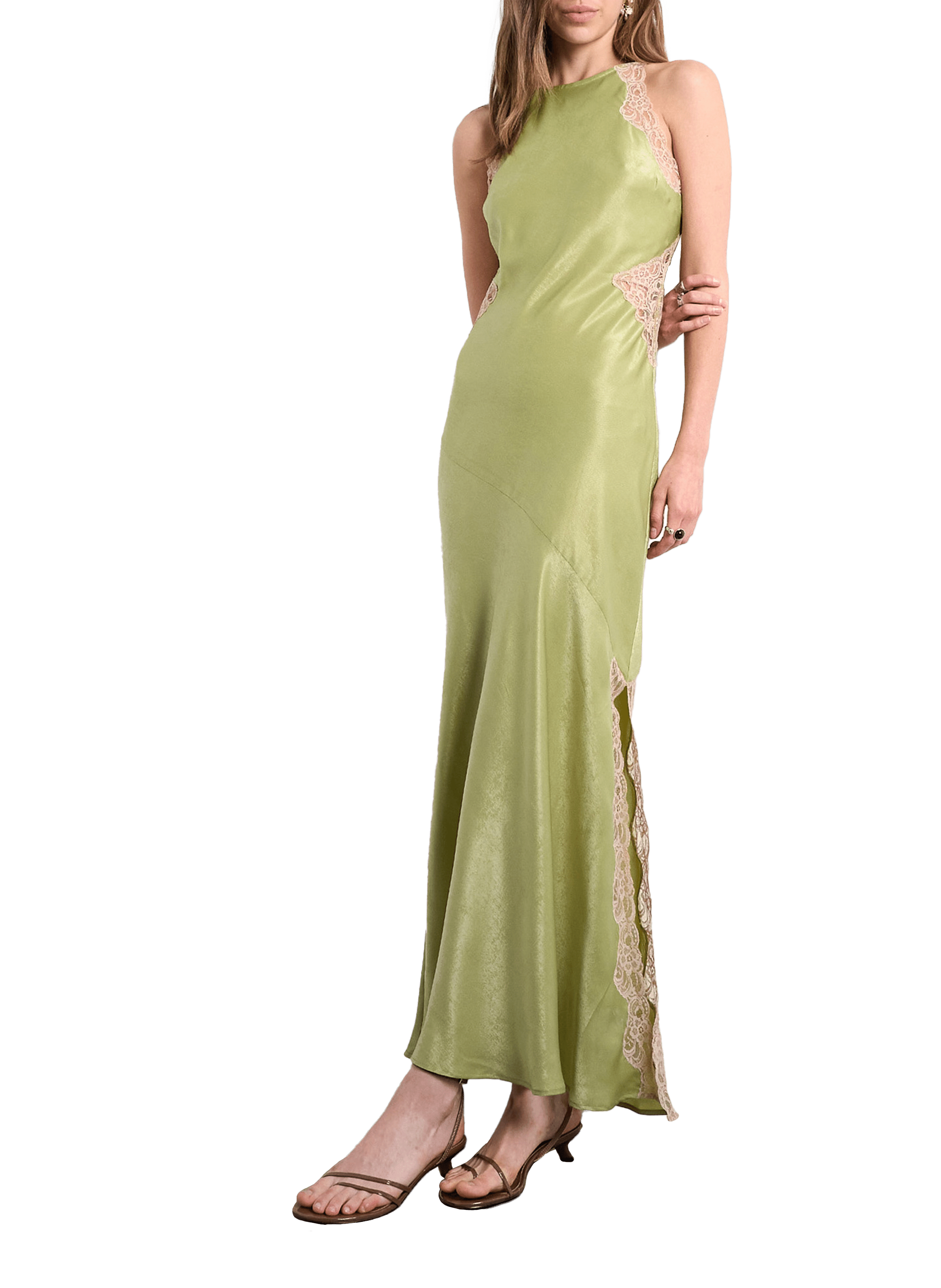 TOPSHOP Robe longue brodée à col rond Vert