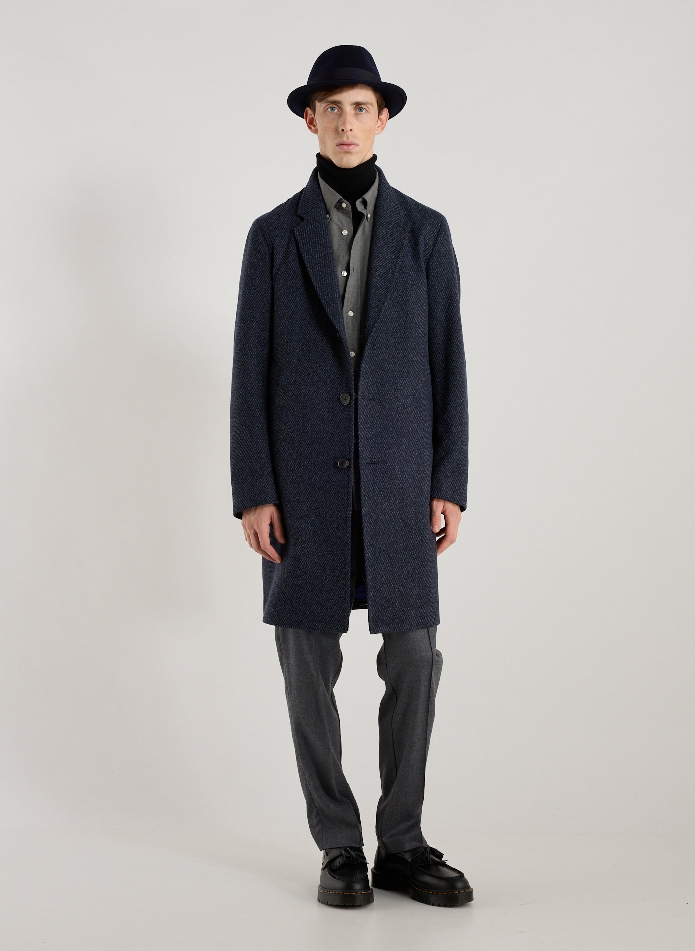Coat with tailored collar in blended wool and cashmere PAUL SMITH Blue