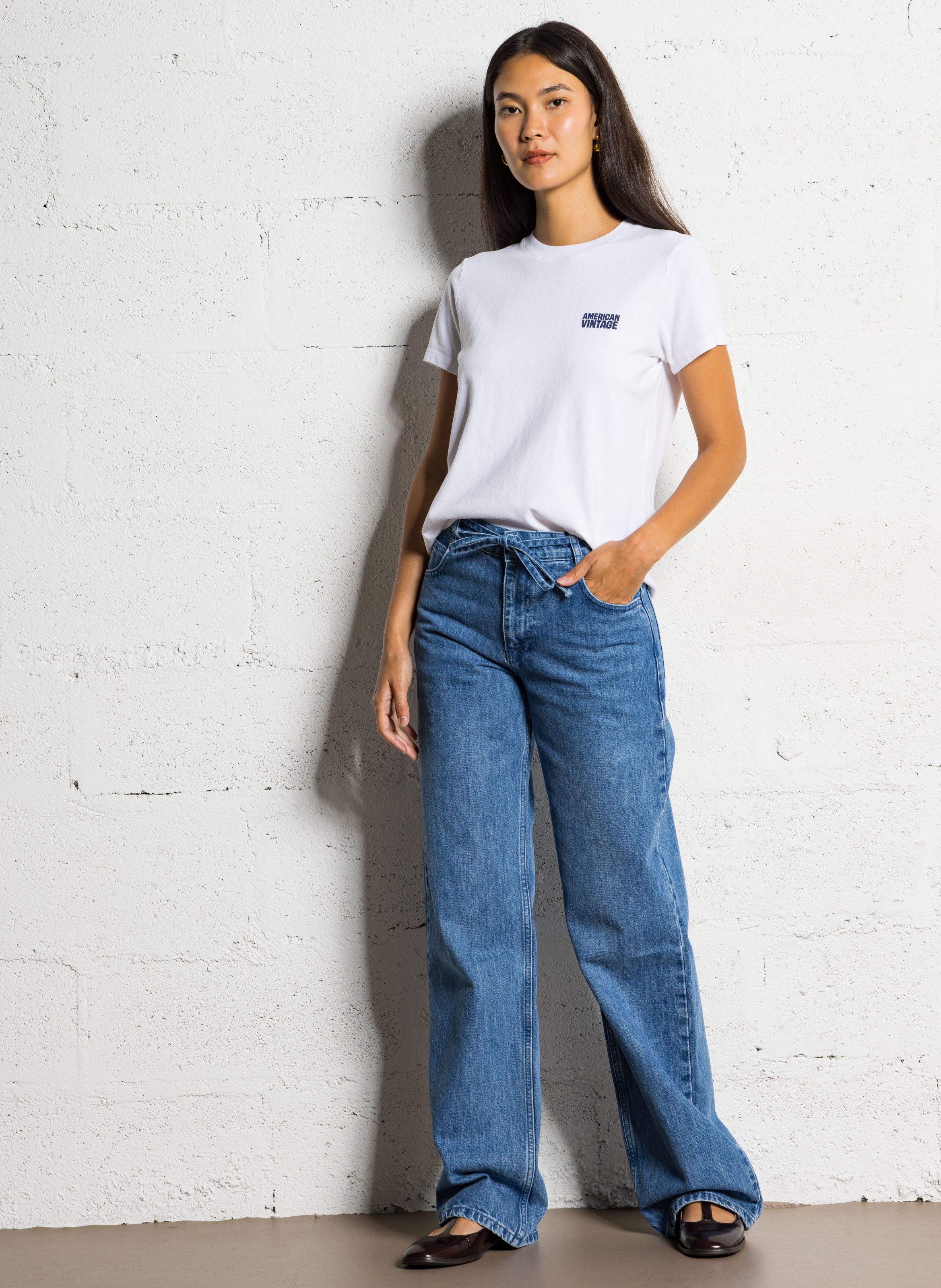 Tee-shirt droit col rond en coton ykobow AMERICAN VINTAGE Blanc